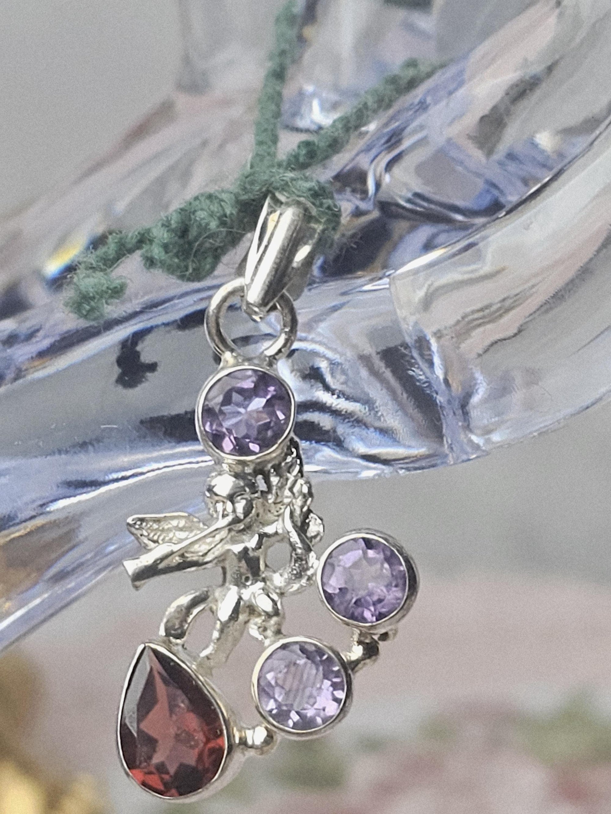 Sterling Silver Amethyst Garnet Angel Pendant