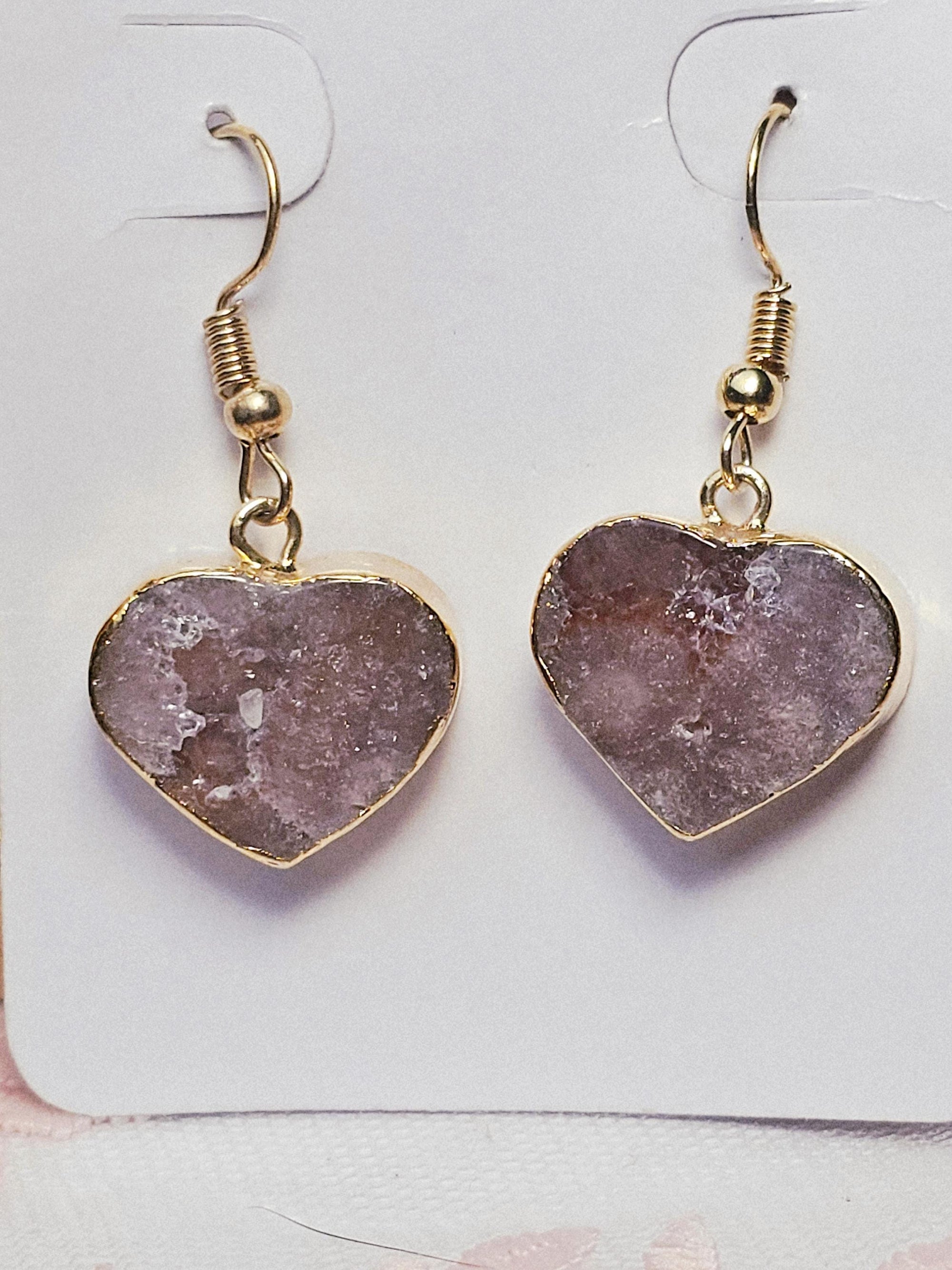 Handmade Pink Amethyst Heart Earrings, Gold Jewelry