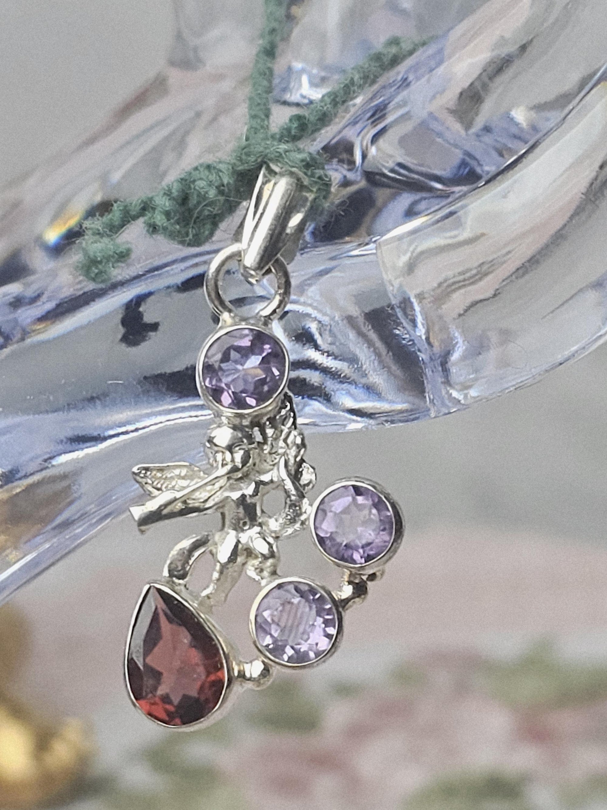 Sterling Silver Amethyst Garnet Angel Pendant