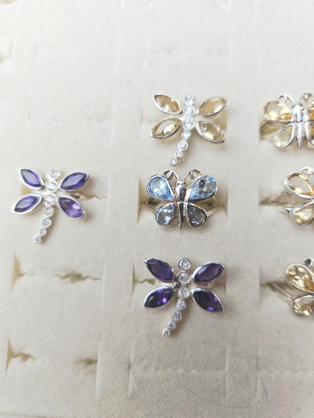 925 Silver Butterfly Dragonfly Crystal Ring, Handmade
