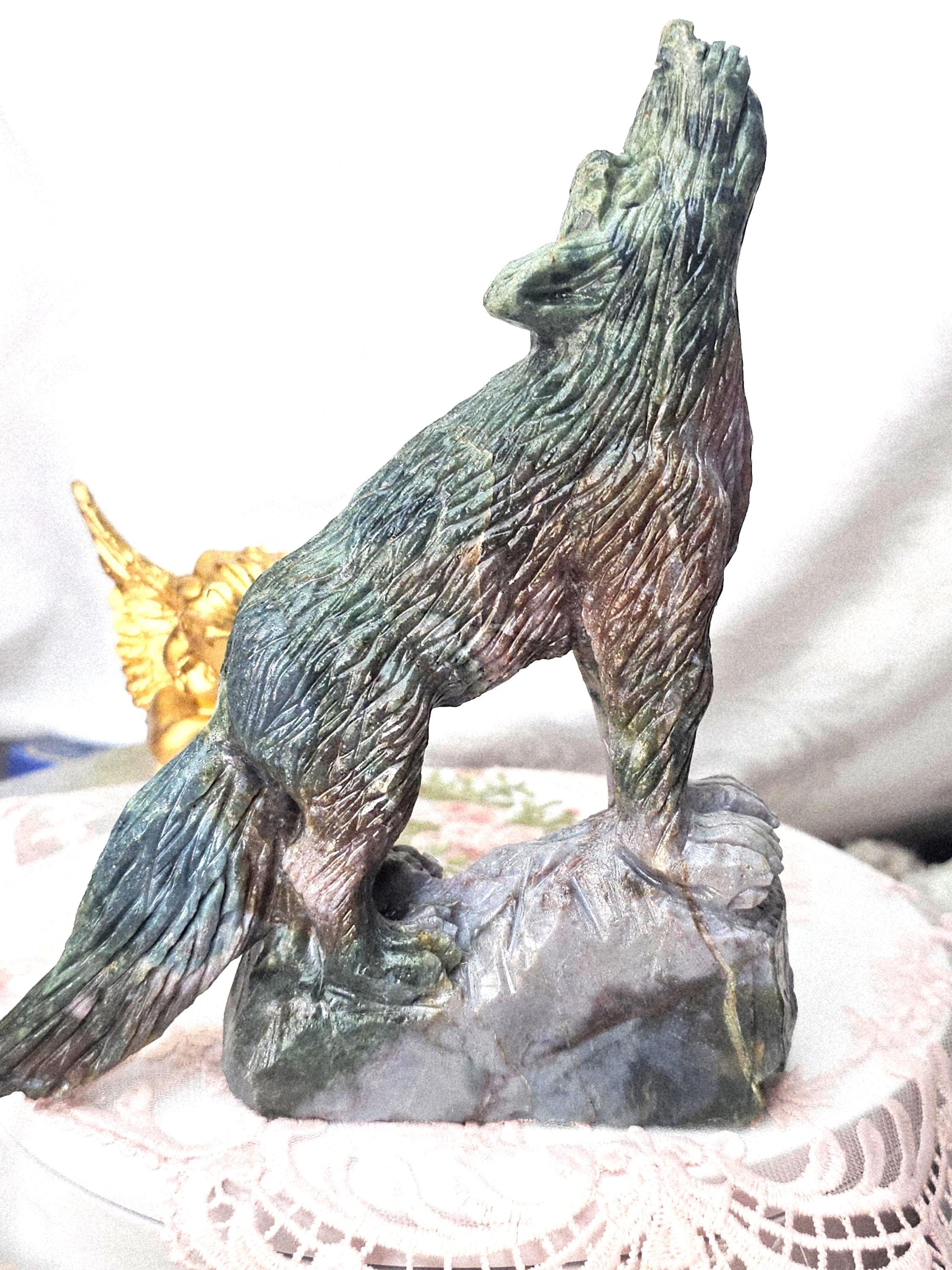 Colorful Druzy Ocean Jasper Wolf, Statement Piece, Wolf