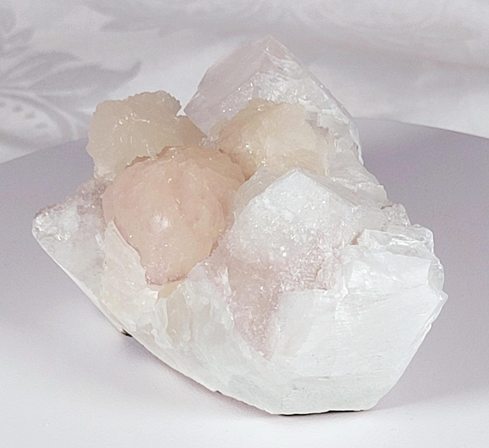 RARE Pink Sugar Apophyllite with Stillbite from India , Apophyllite, Crystal, Crystal