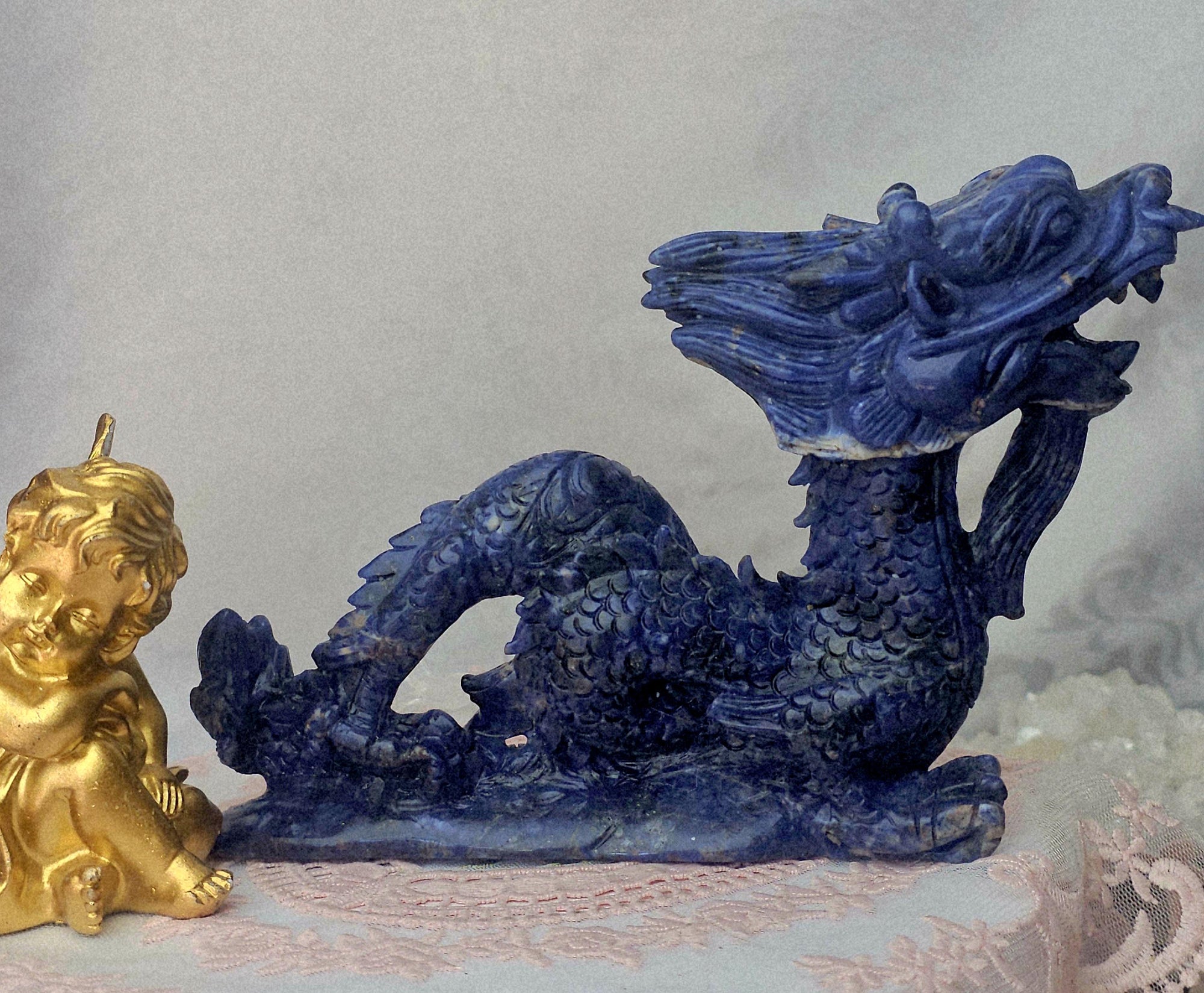 Sodalite Crystal Dragon Sculpture, Healing Home Decor