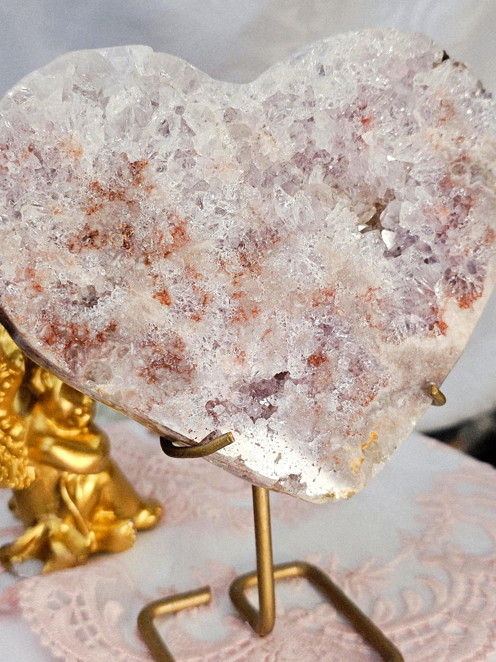 Pink Amethyst Druzy Heart on Rose Gold Stand