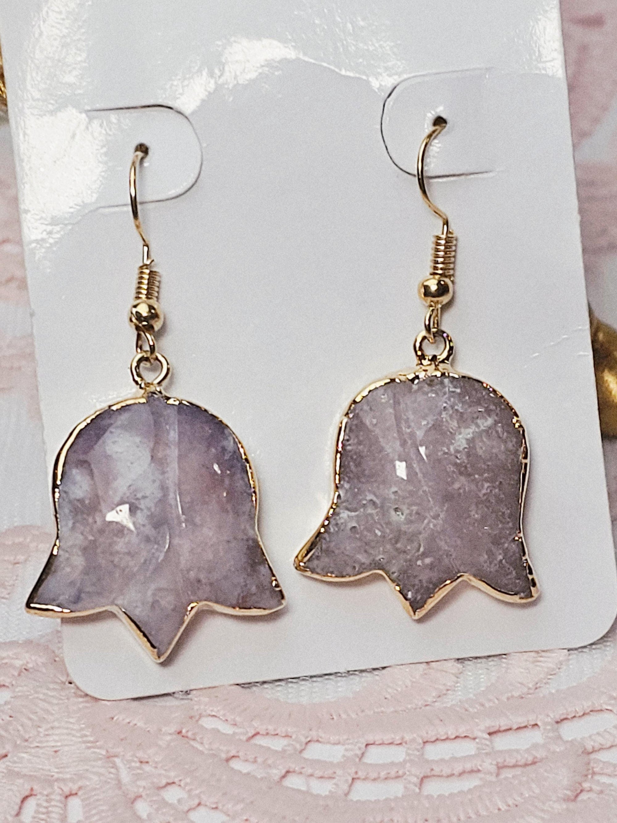 Pink Amethyst Jewelry, Vintage Design Earrings, Gold Earrings