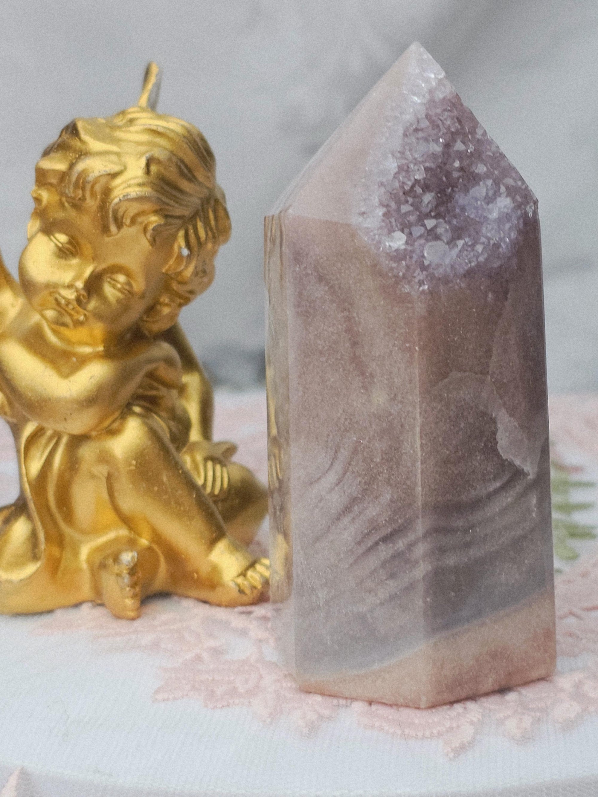Pink Amethyst Tower, Druzy Tower, Crystal Tower ,Gift