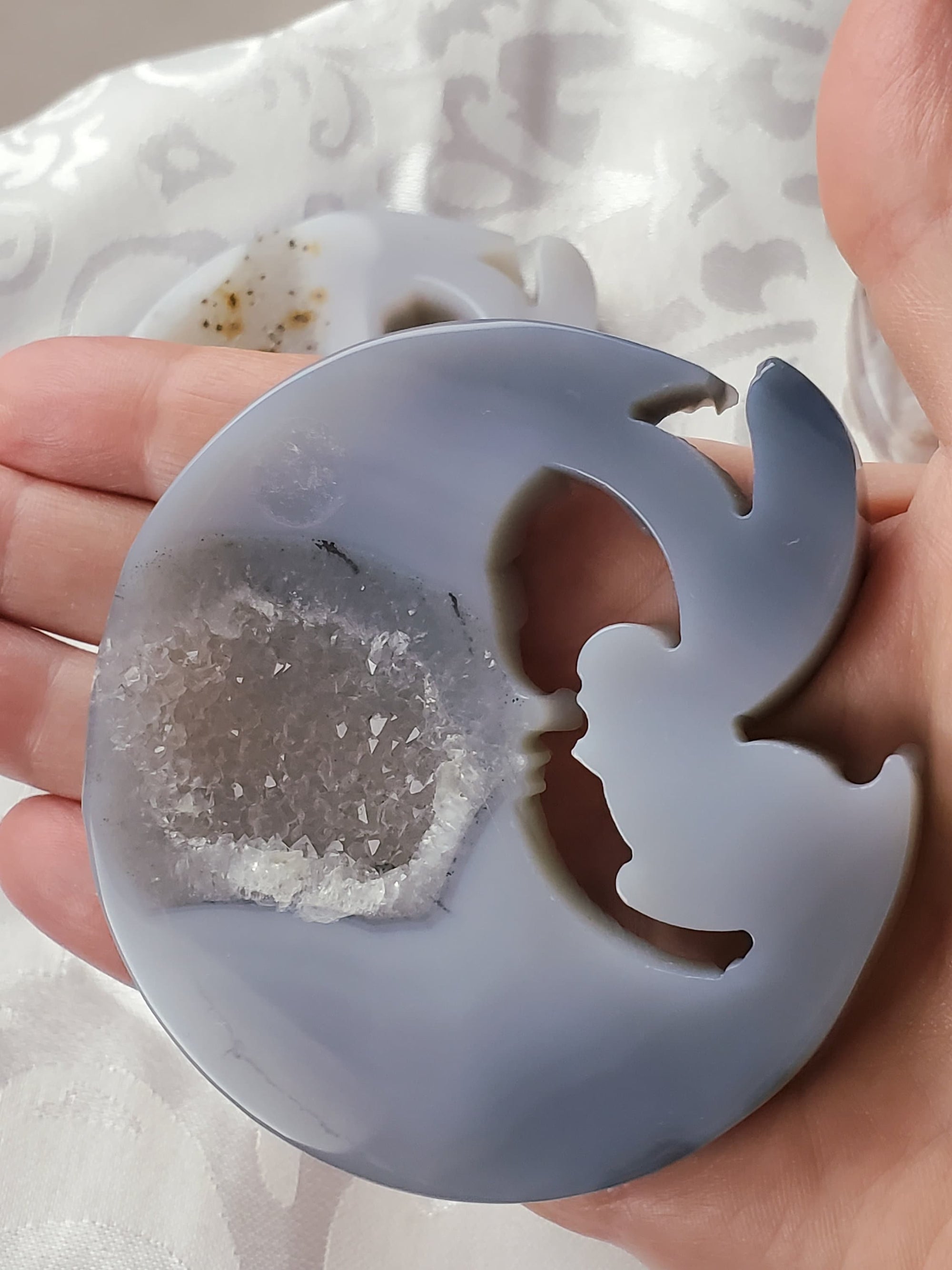 Druzy Agate Moon Fairy Carving, Fairy Garden Decor