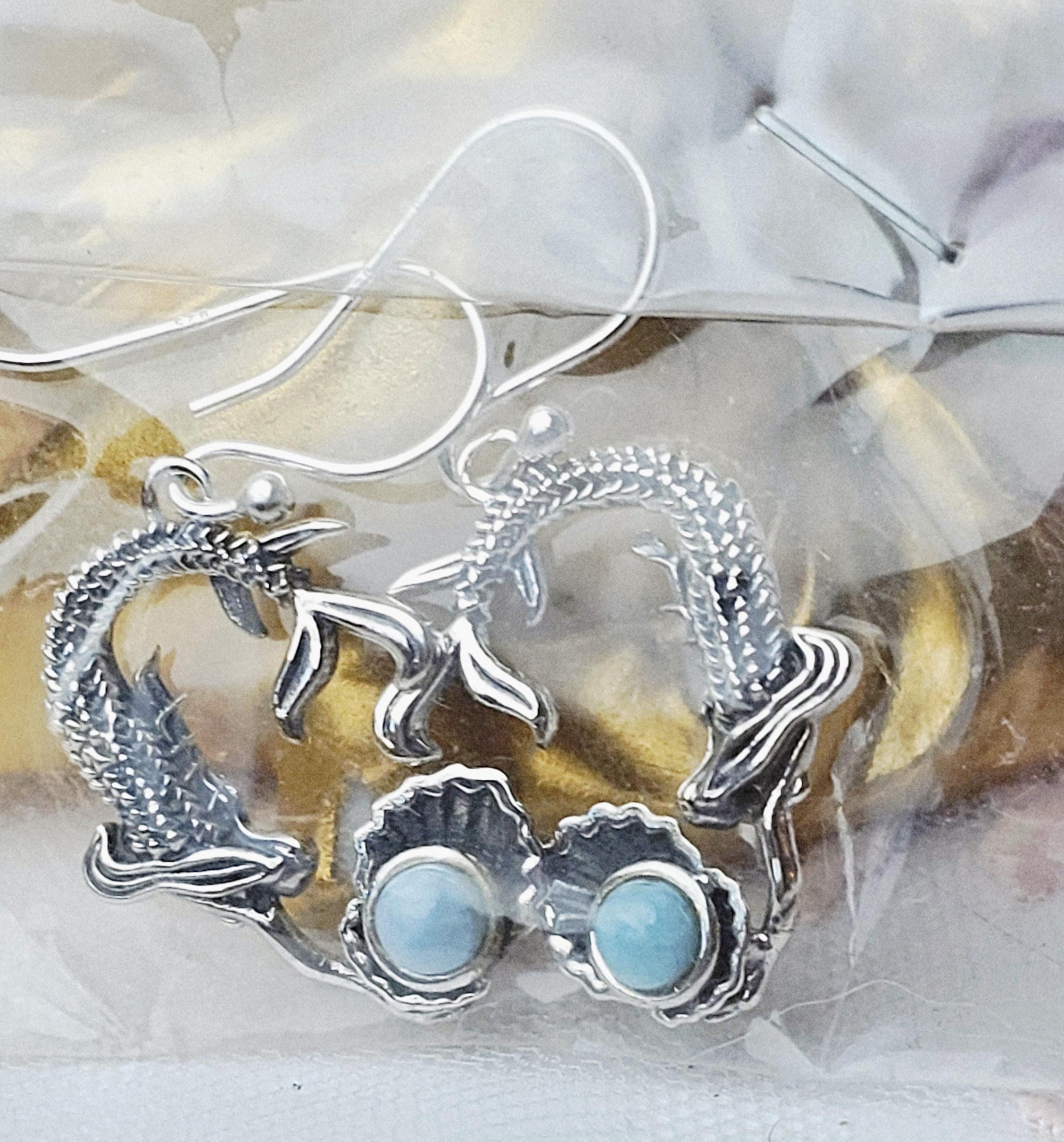 Handmade Larimar Mermaid Earrings, , Natural Larimar Stone, From Dominican Republic, Mermaid Pendant