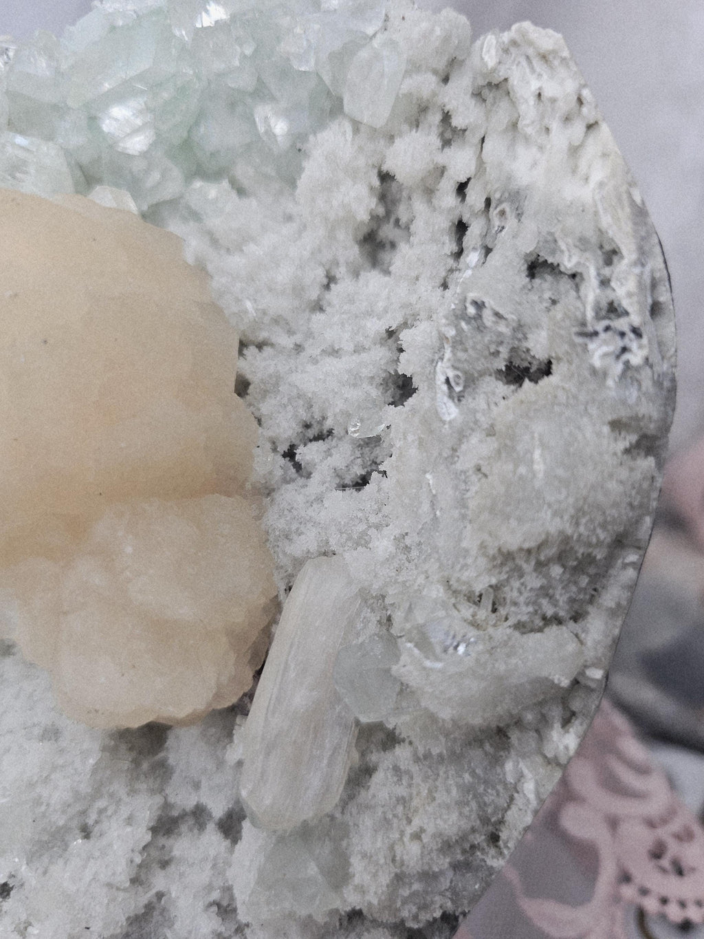 RARE LG 2.55 lb Sugar Green Diamond  Apophyllite with Stillbite from India , Apophyllite, Crystal, Crystals, Home decor