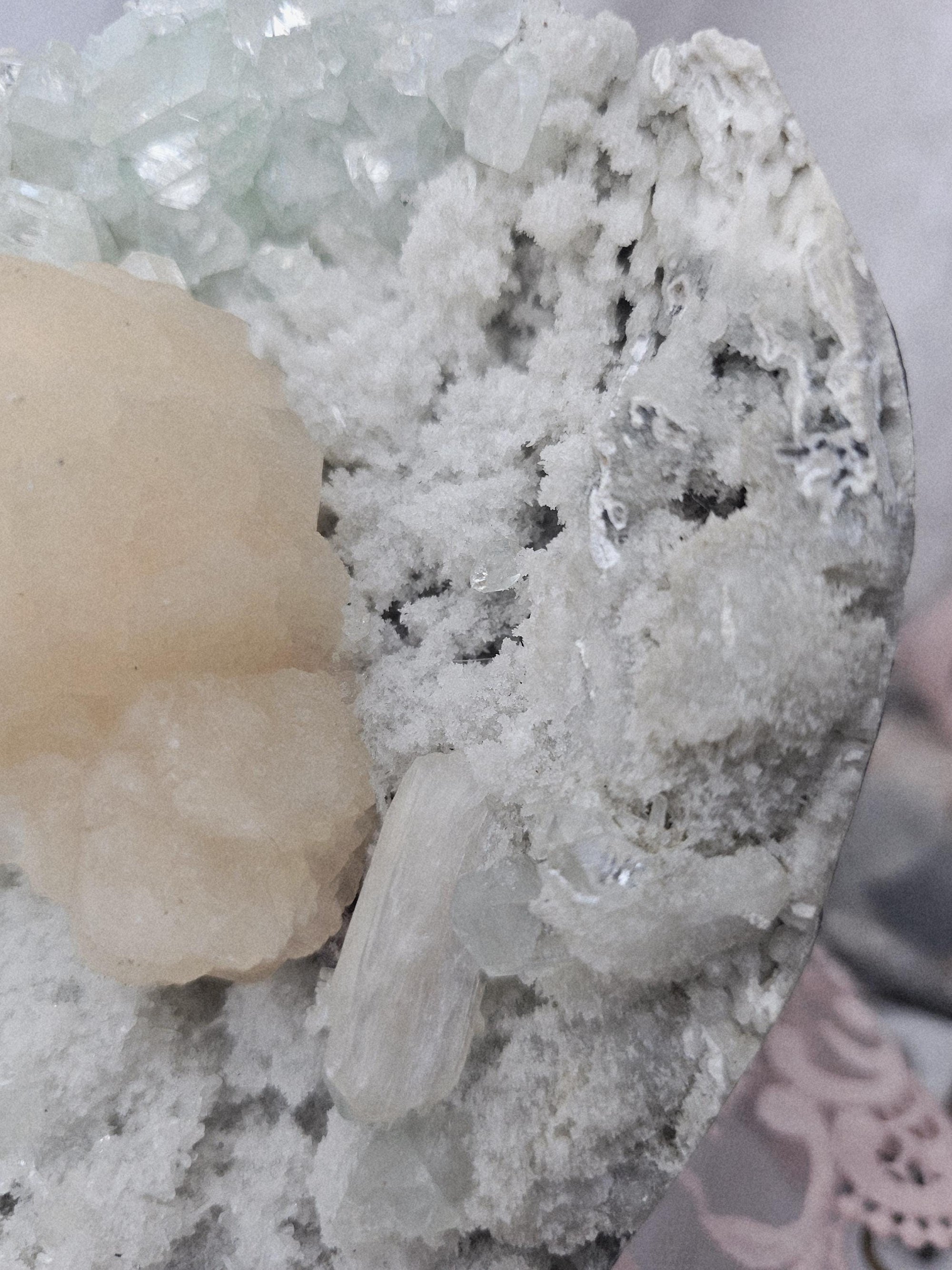 RARE LG 2.55 lb Sugar Green Diamond  Apophyllite with Stillbite from India , Apophyllite, Crystal, Crystals, Home decor