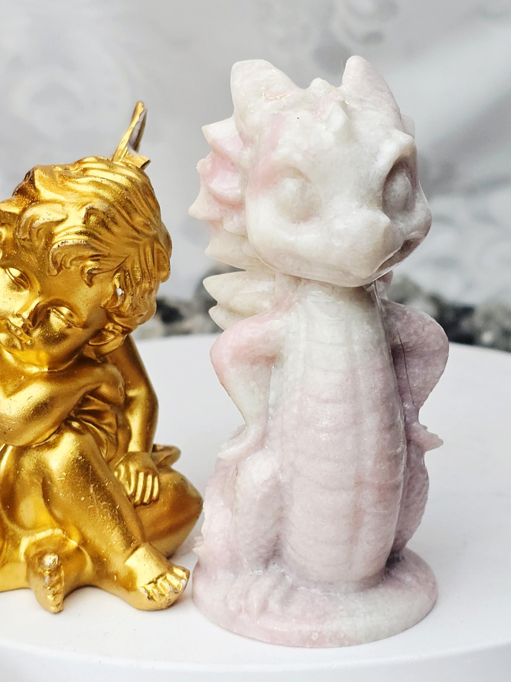 Pink Opal Dragon, Pink Opal, Pink Dragon, Crystal Sculpture, Dragon, Fairy