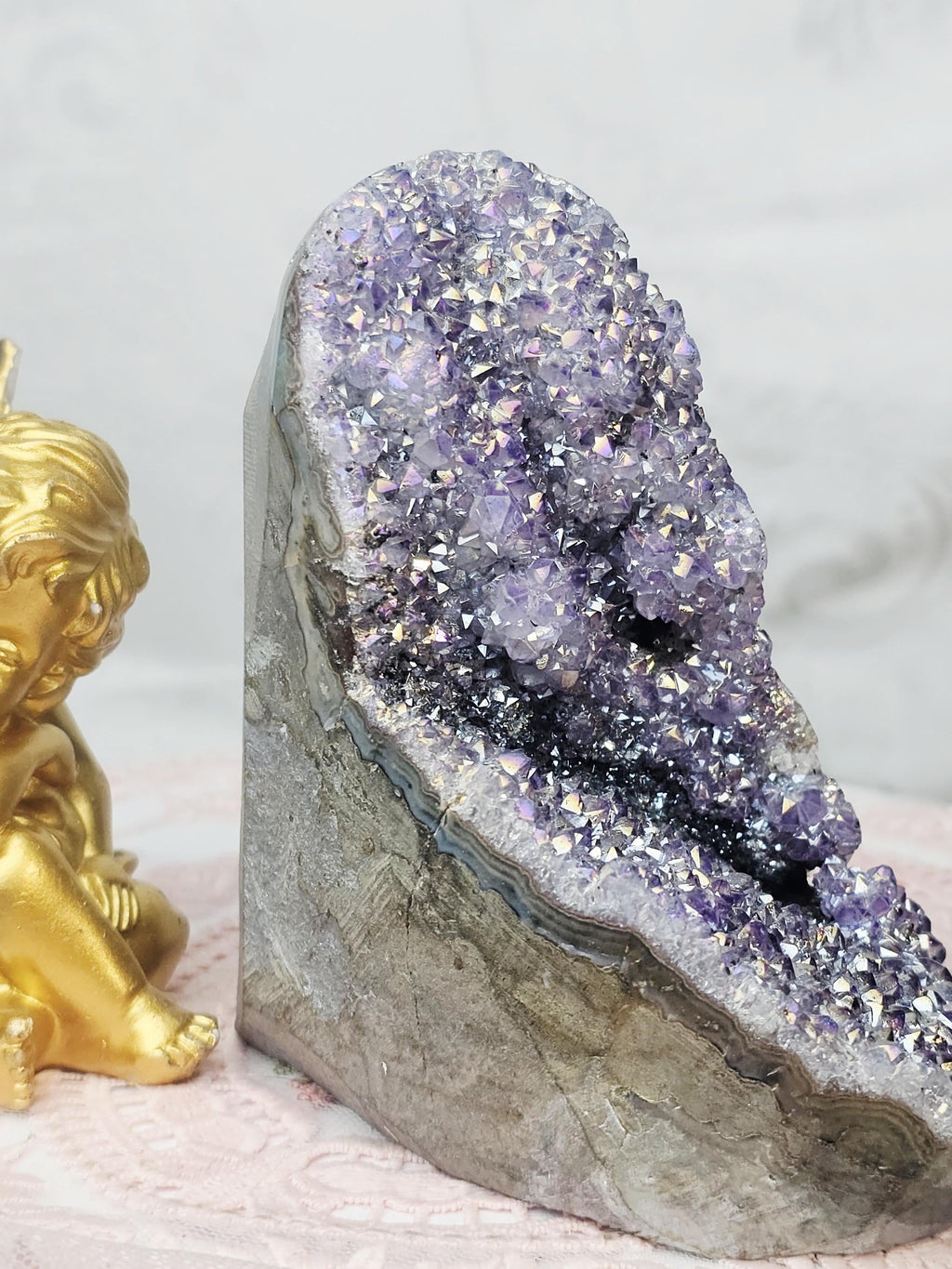 Rare Angel Aura Amethyst Crystal Cluster, Statement Piece