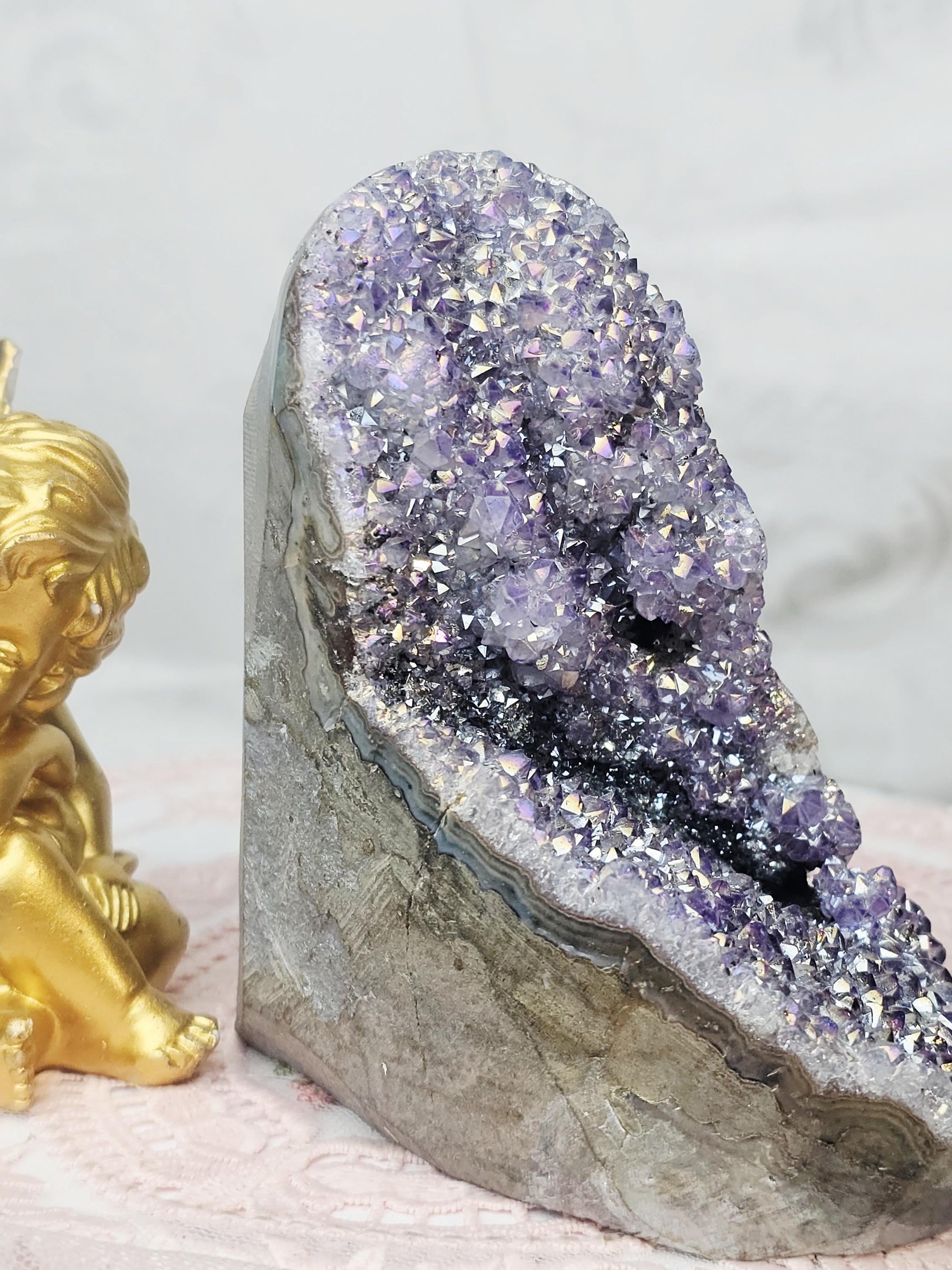 Rare Angel Aura Amethyst Crystal Cluster, Statement Piece