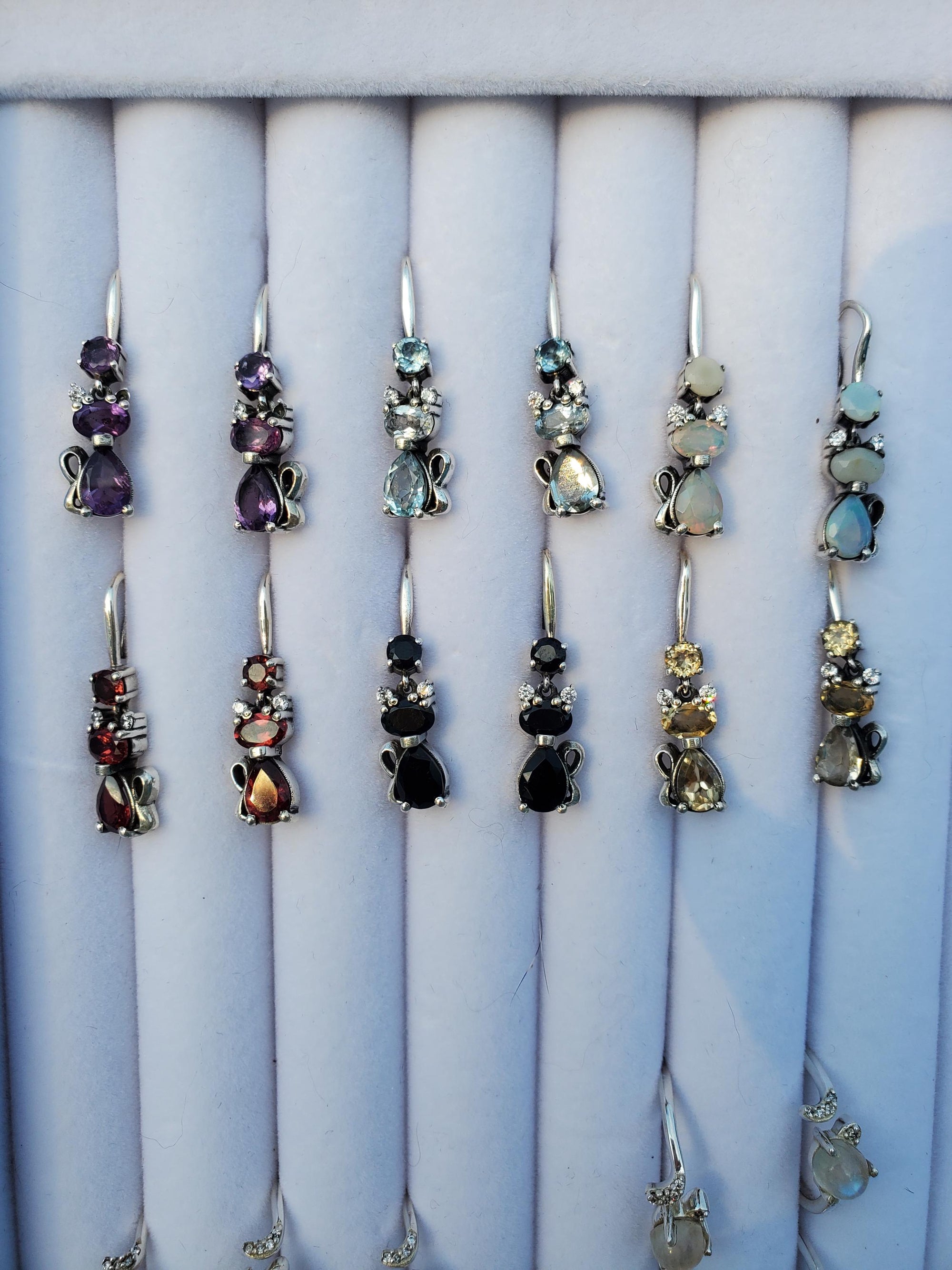 Crystal Cat Earrings, 925 Silver, Handmade