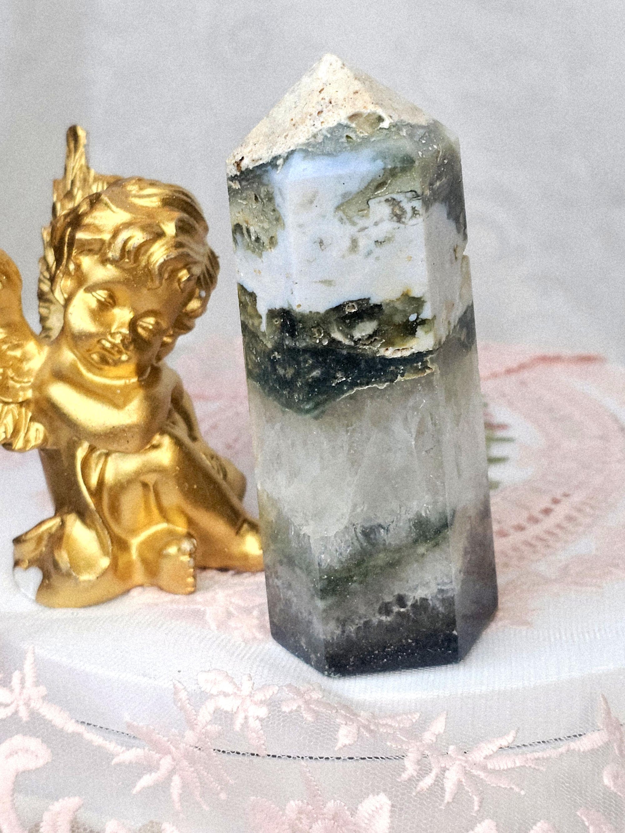 Colorful Druzy Ocean Jasper Tower with Quartz Rainbows