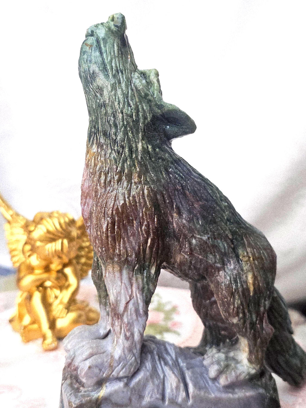 Colorful Druzy Ocean Jasper Wolf, Statement Piece, Wolf