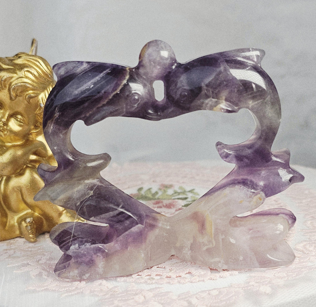 Fluorite Dolphins ,  Crystal Dolphins Handmade, Crystal, Dolphin Sculpture
