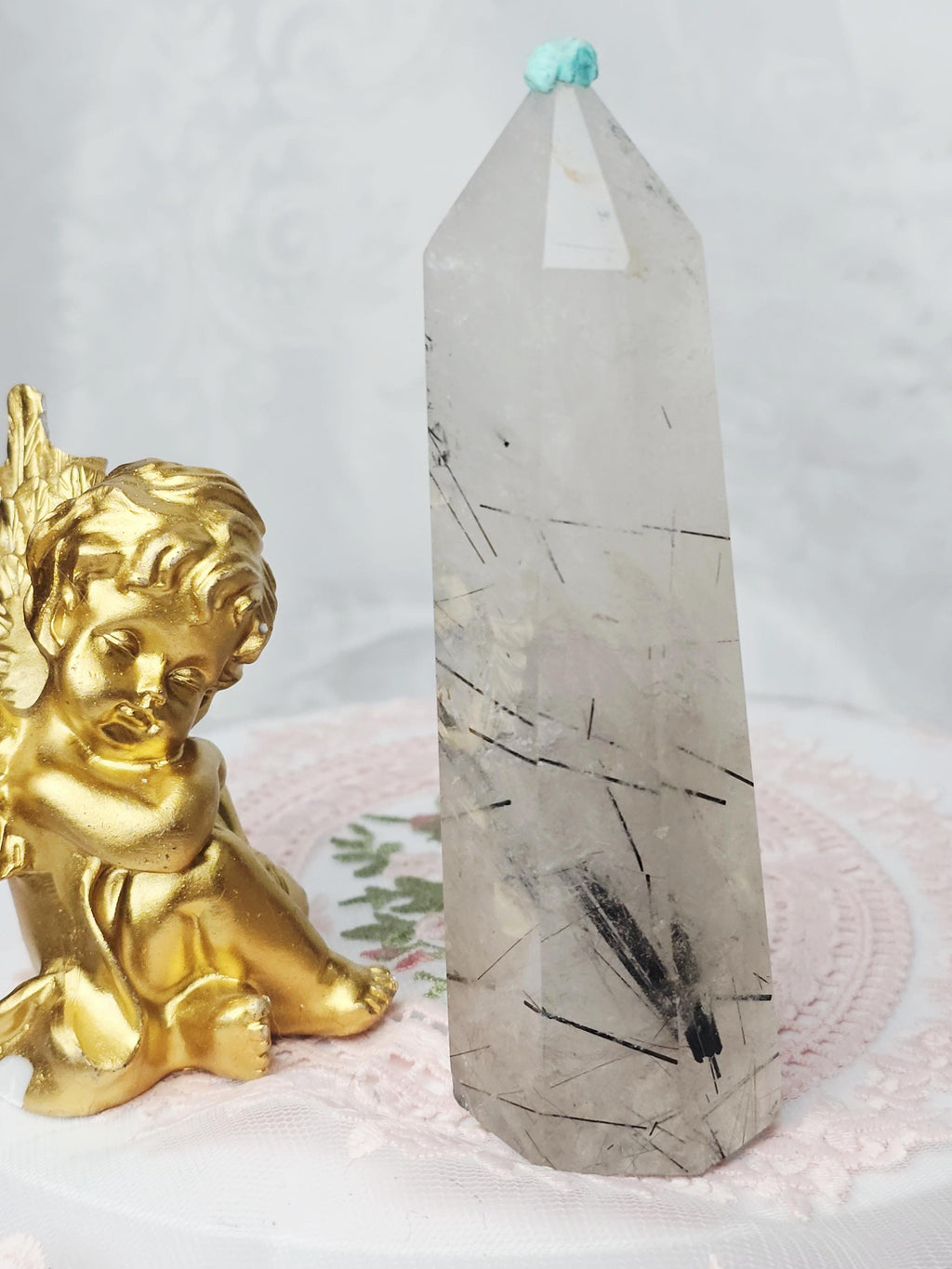 Rutilated Quartz Tower , Black Tourmaline Tower, Crystal