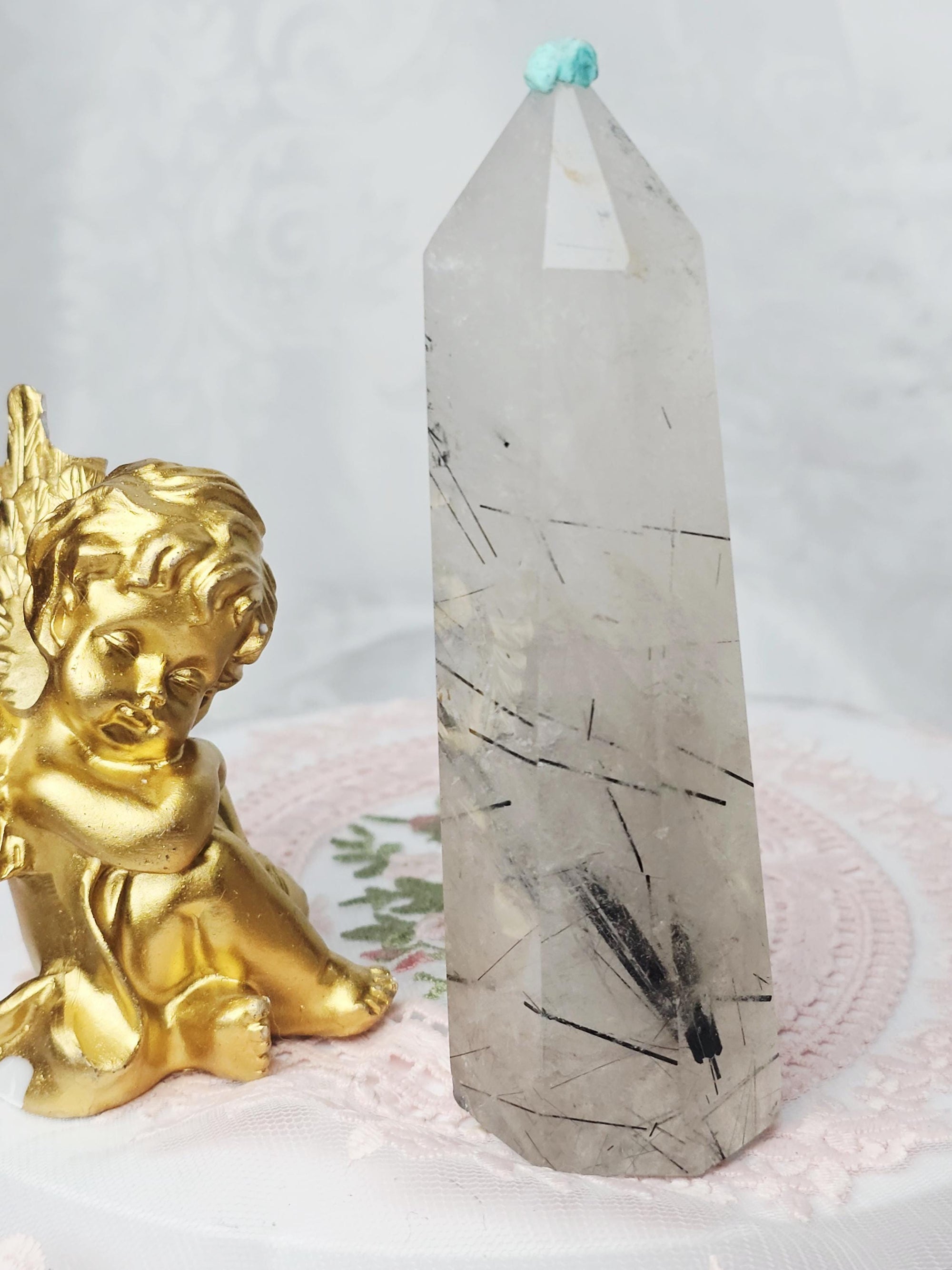 Rutilated Quartz Tower , Black Tourmaline Tower, Crystal