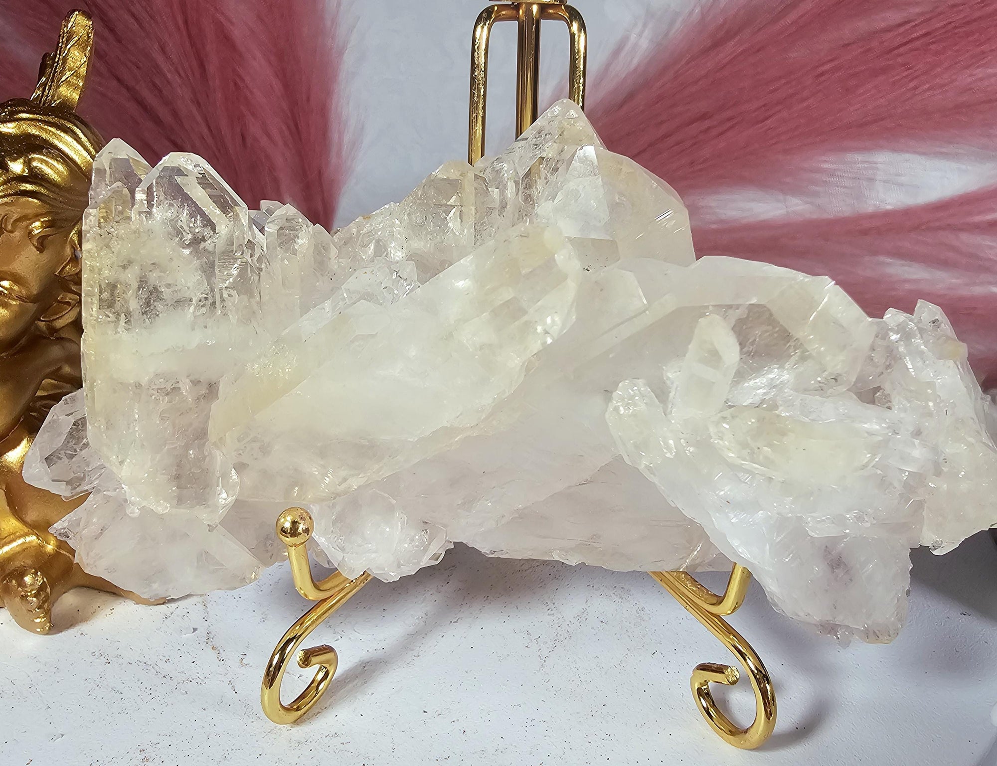 RARE Pink Tabby Lemurian Quartz Cluster, Mango Quartz and Pink Lemurian Quartz Cluster Columbia, Crystal Cluster