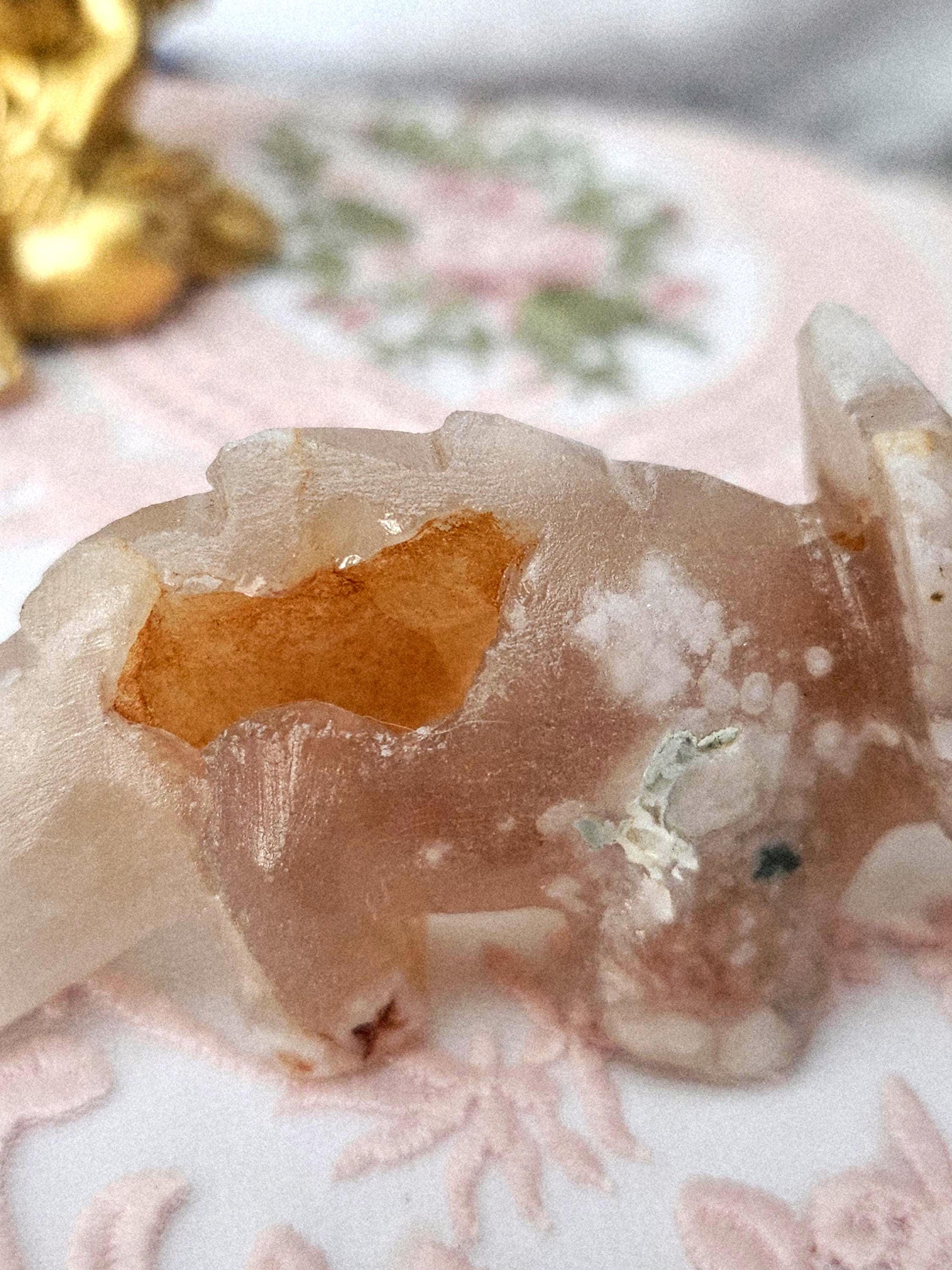Flower Agate Dinosaur Carving, Druzy Crystal Sculpture