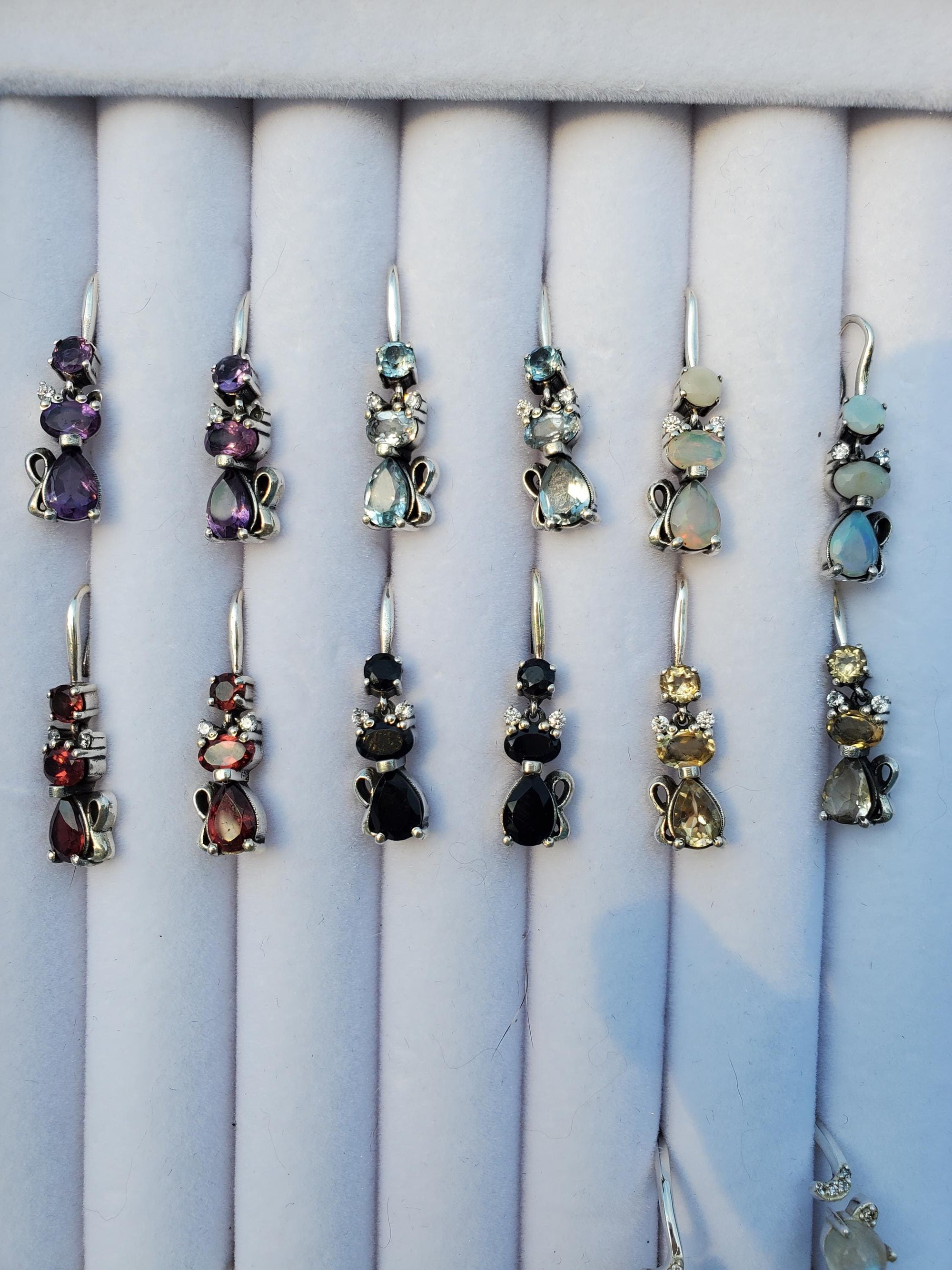 Crystal Cat Earrings, 925 Silver, Handmade