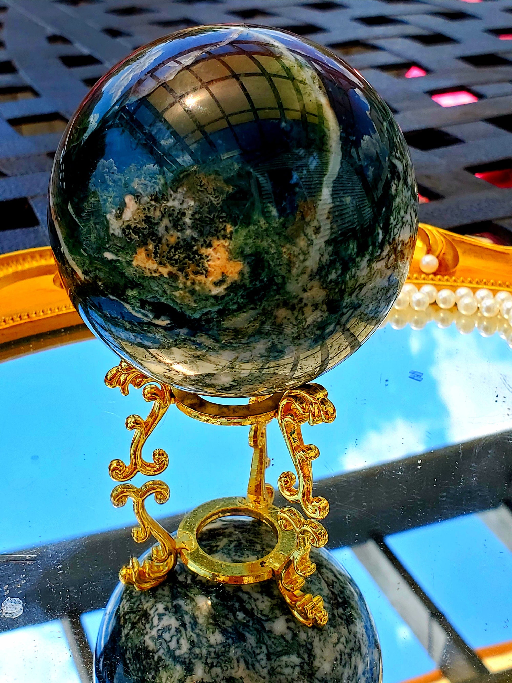 Moss Agate Crystal Sphere, Moss Agate Crystal Ball, crystals, Healing crystals