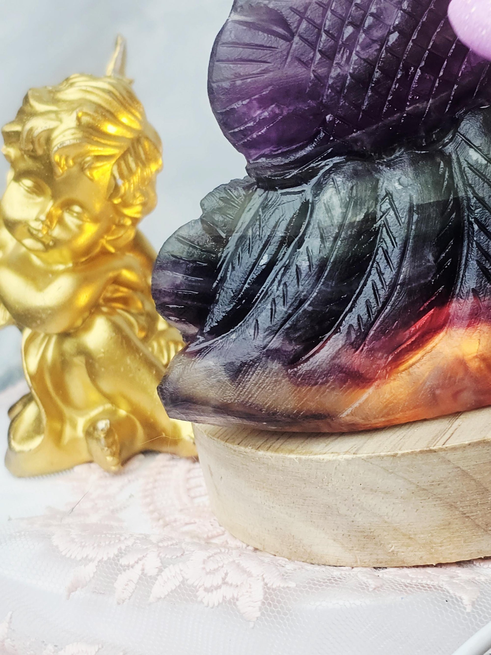 Rainbow Fluorite Fish, Fluorite Hedgehog, Crystal Home Decor, Fluorite, Gift