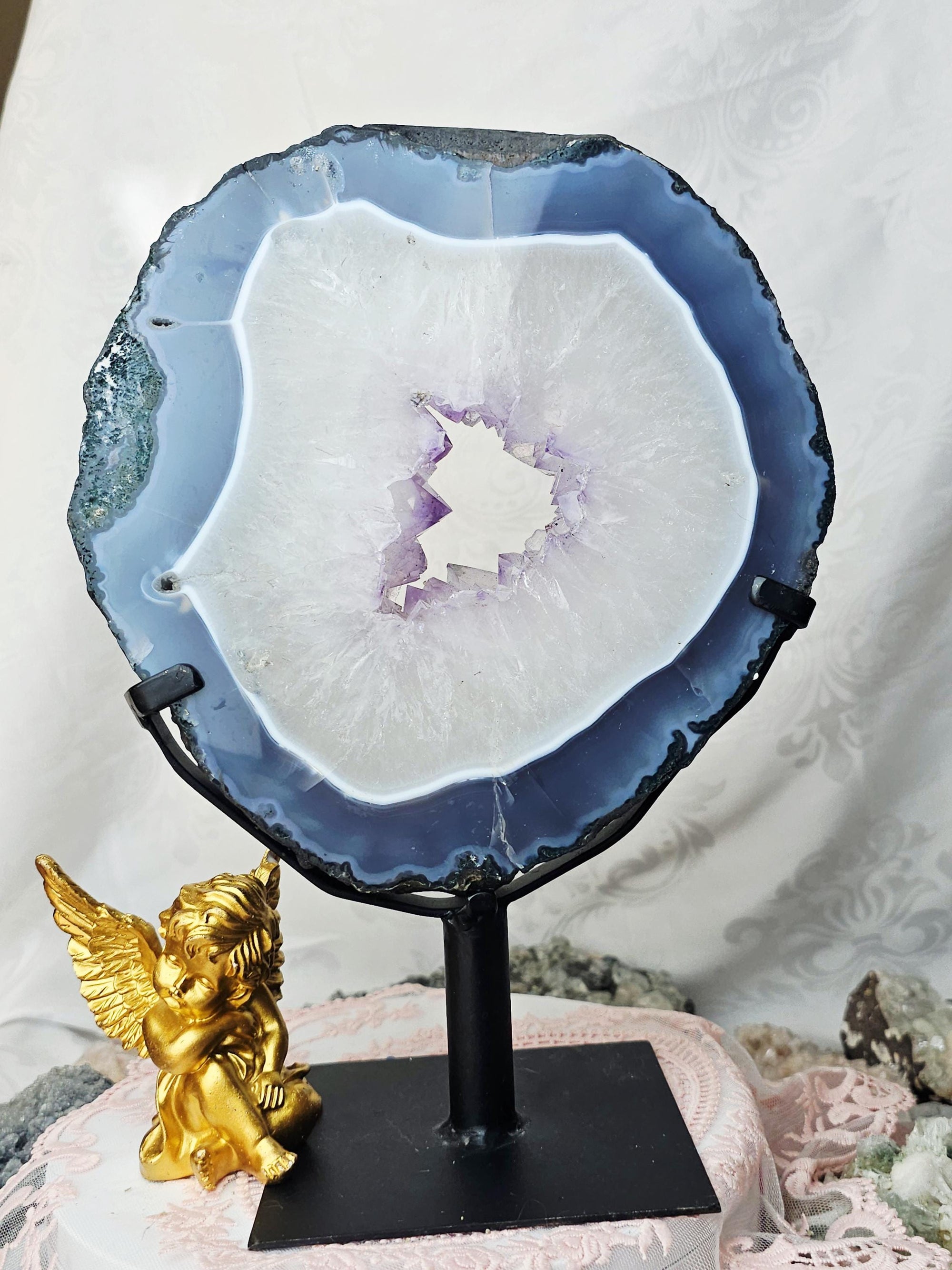 Amethyst Portal with Moss Agate and Blue Chalchedony, Amethyst Portal