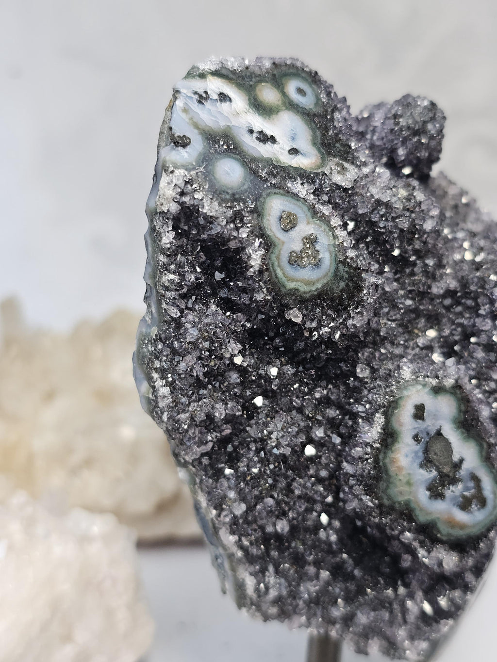 Rare Black Amethyst Stalactite on a Stand, Black Amethyst, Uruguay Statement Piece