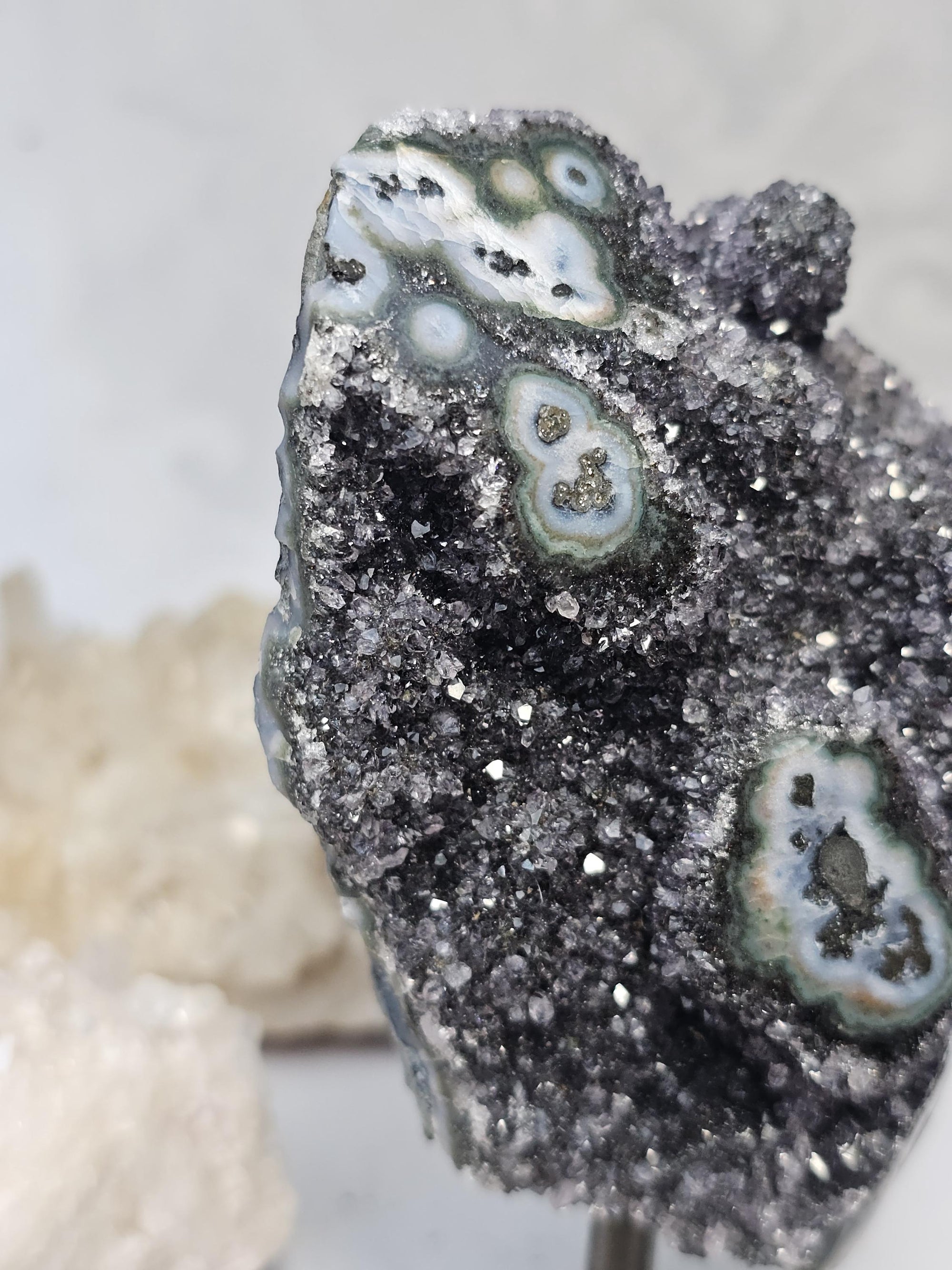 Rare Black Amethyst Stalactite on a Stand, Black Amethyst, Uruguay Statement Piece