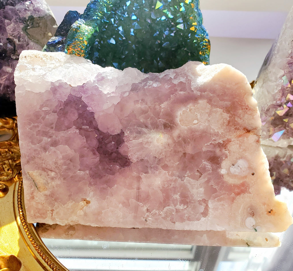 RARE Amethyst Flower Agate Slab with Druzy