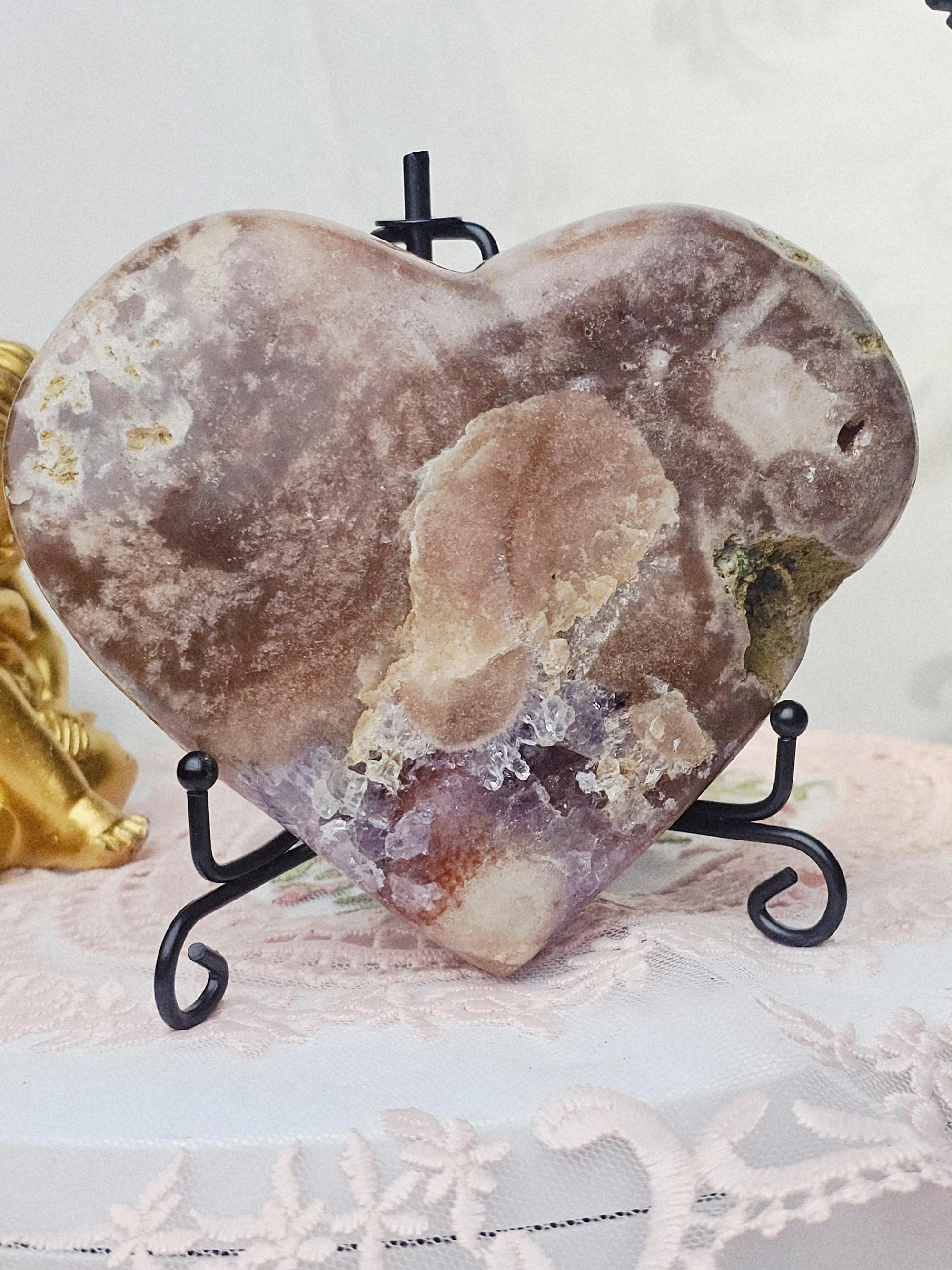 Brazilian Pink Amethyst Druzy Heart, Crystal Decor, 4.5 Inches