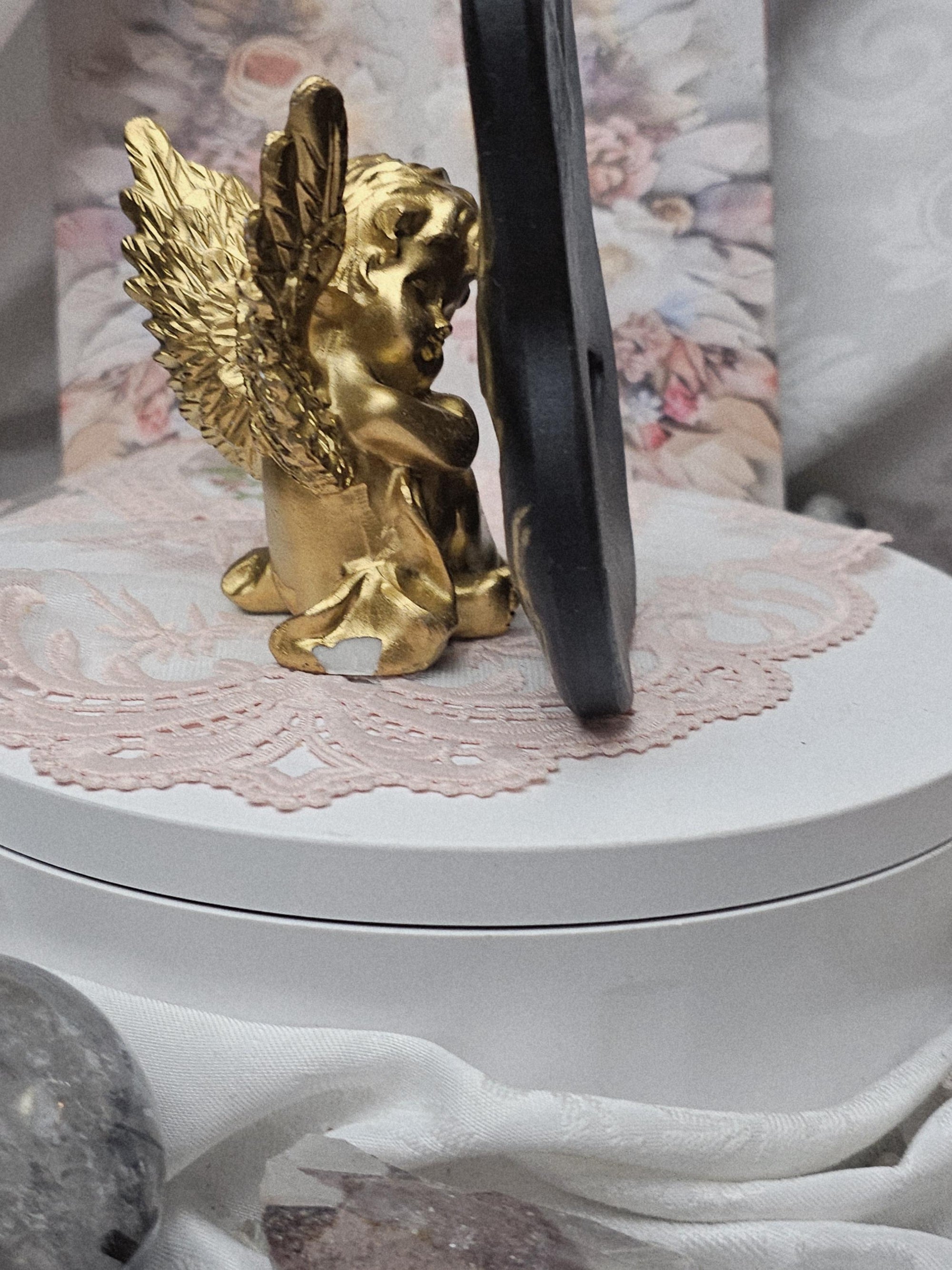 Handmade Black Obsidian Fox Mask, Gold Painted Kitsune