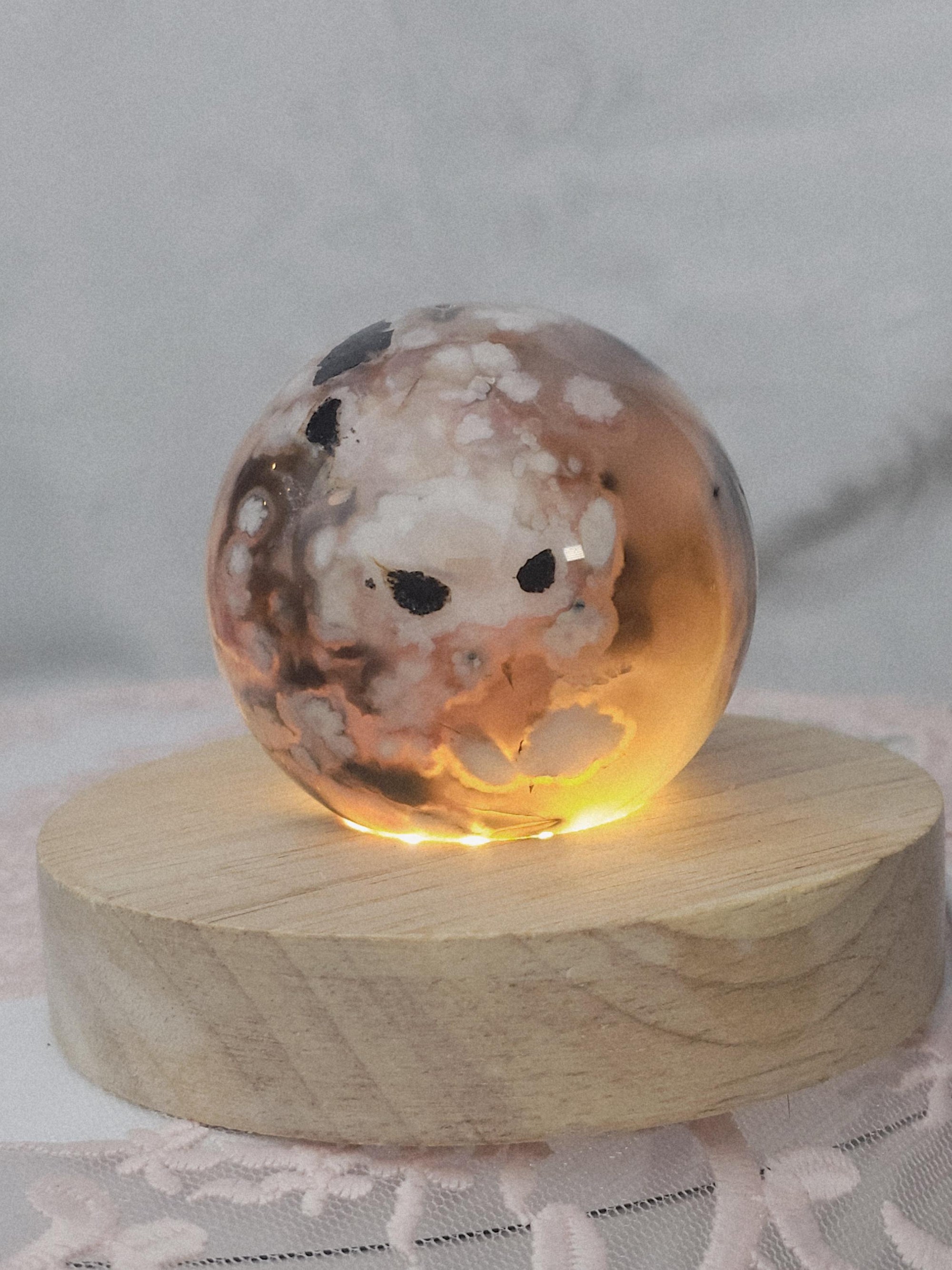 Black Flower Agate Sphere, Crystal Ball Crystals, Gift