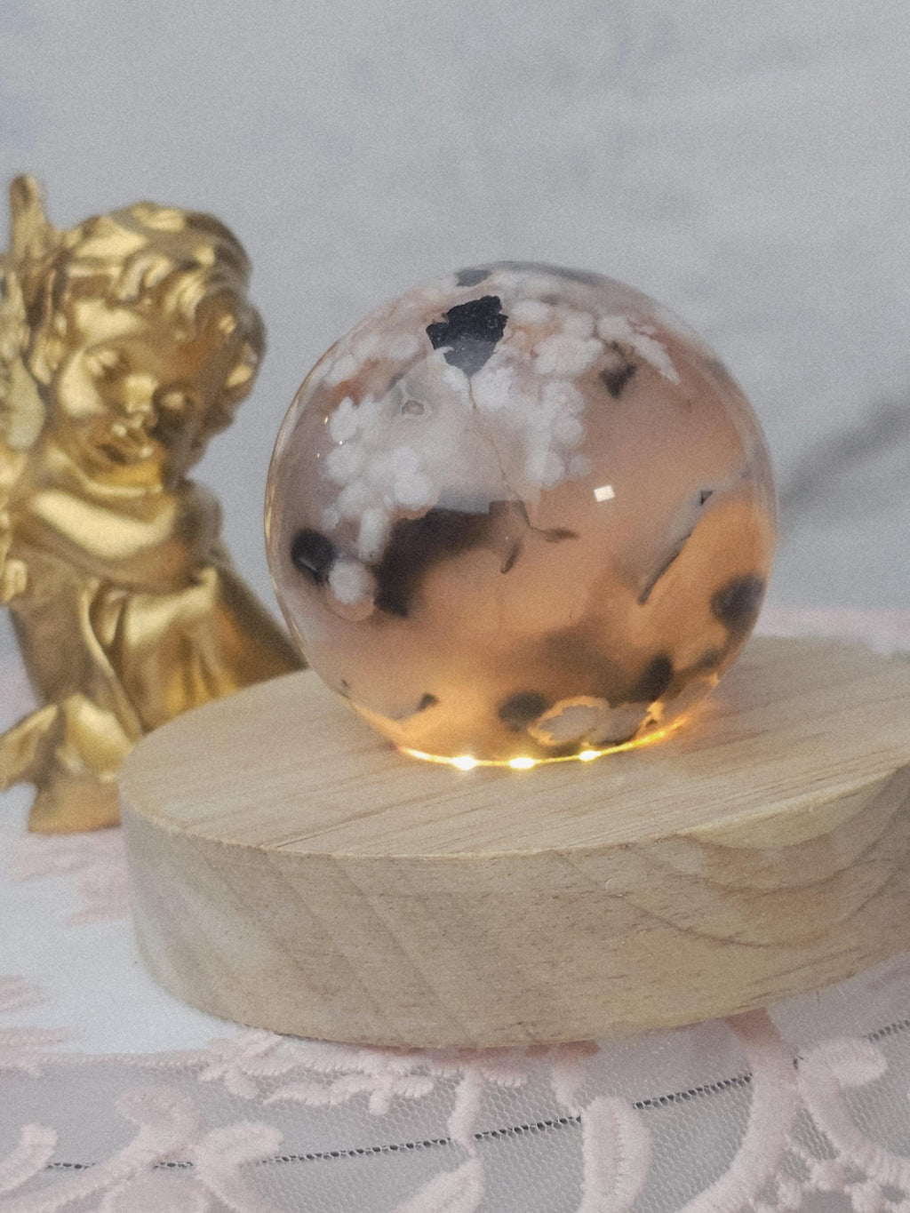 Black Flower Agate Sphere, Crystal Ball Crystals, Gift