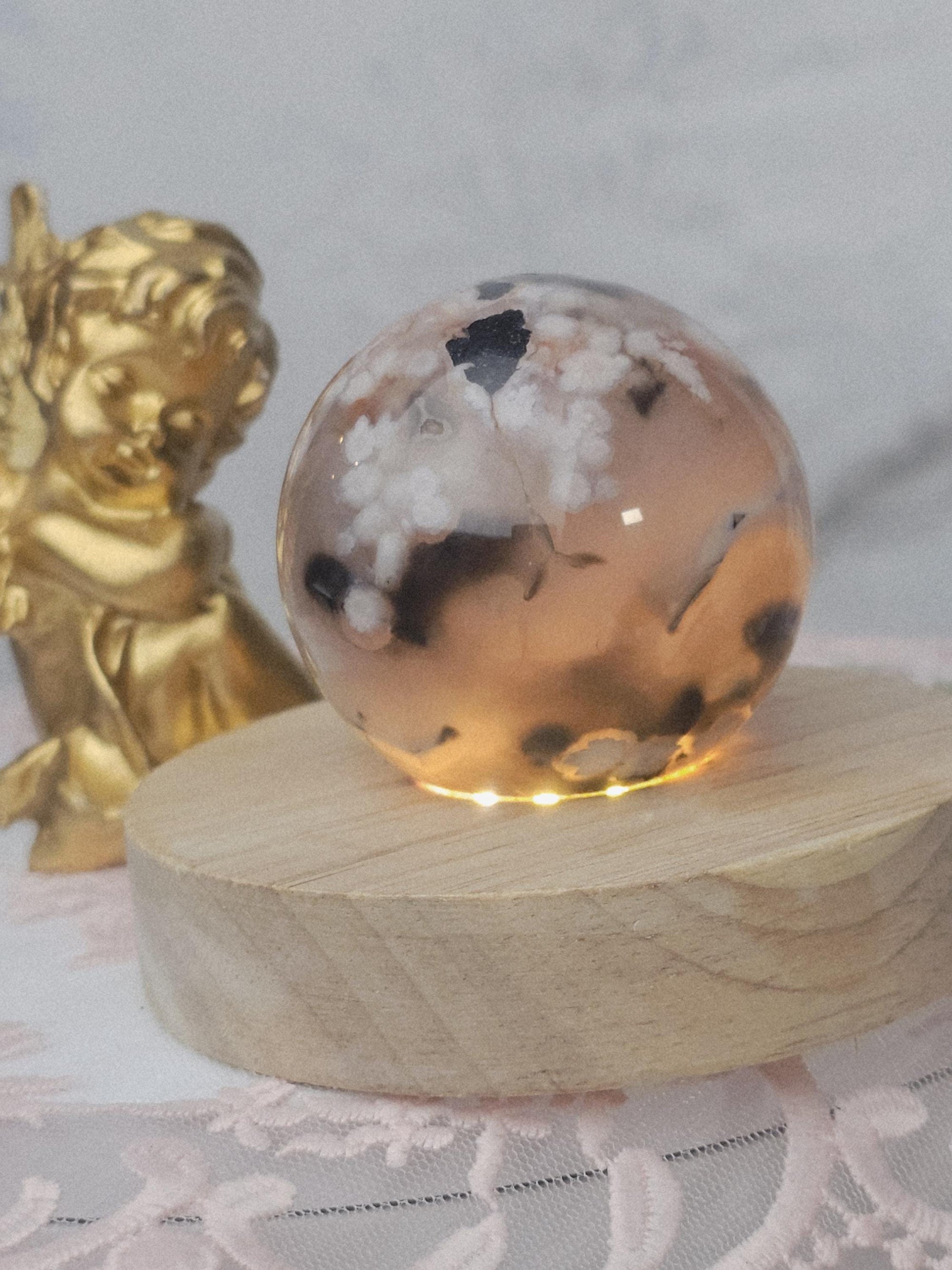 Black Flower Agate Sphere, Crystal Ball Crystals, Gift