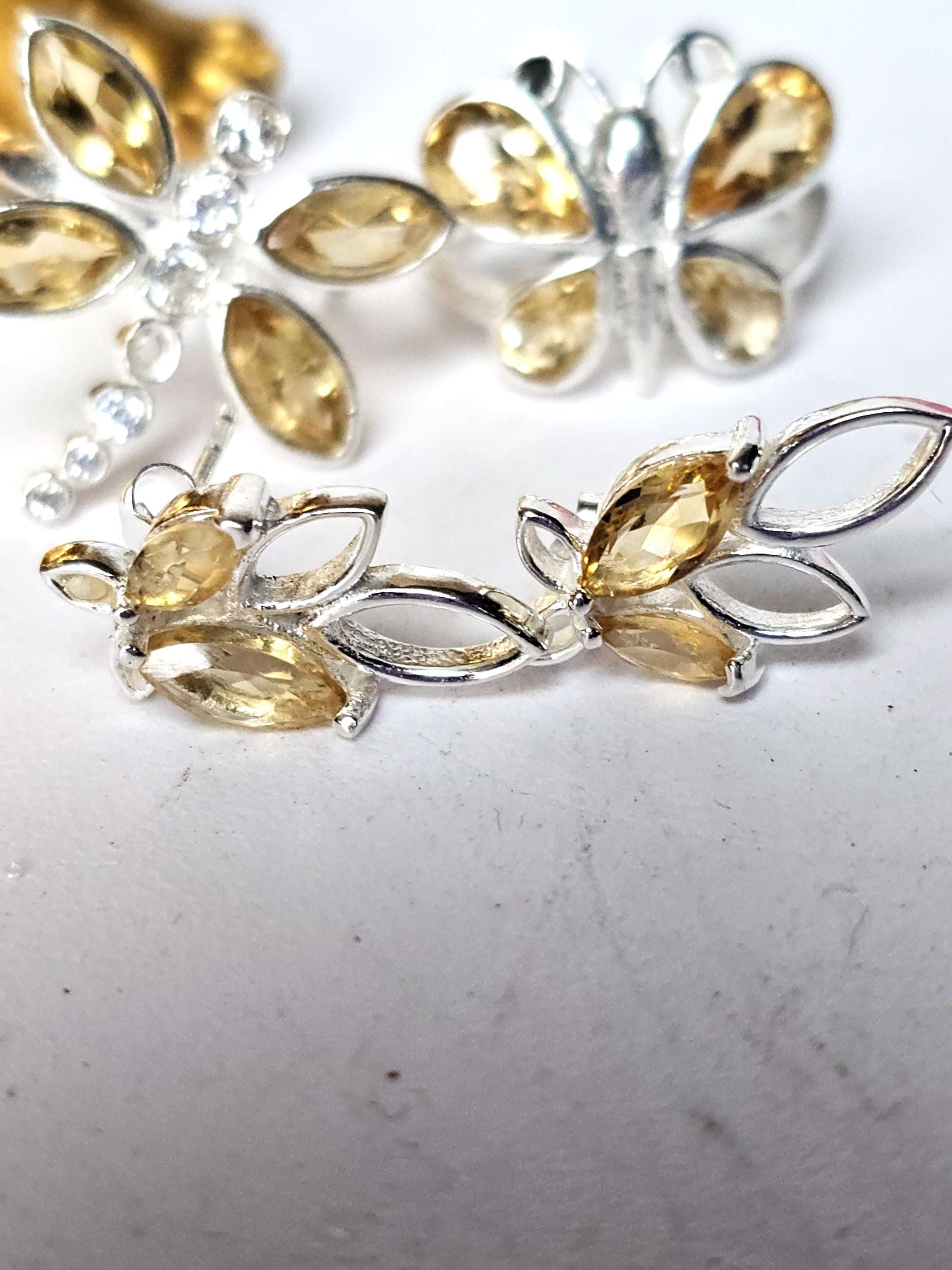 Citrine Ring Set, Butterfly Ring, Earrings, Jewelry Set