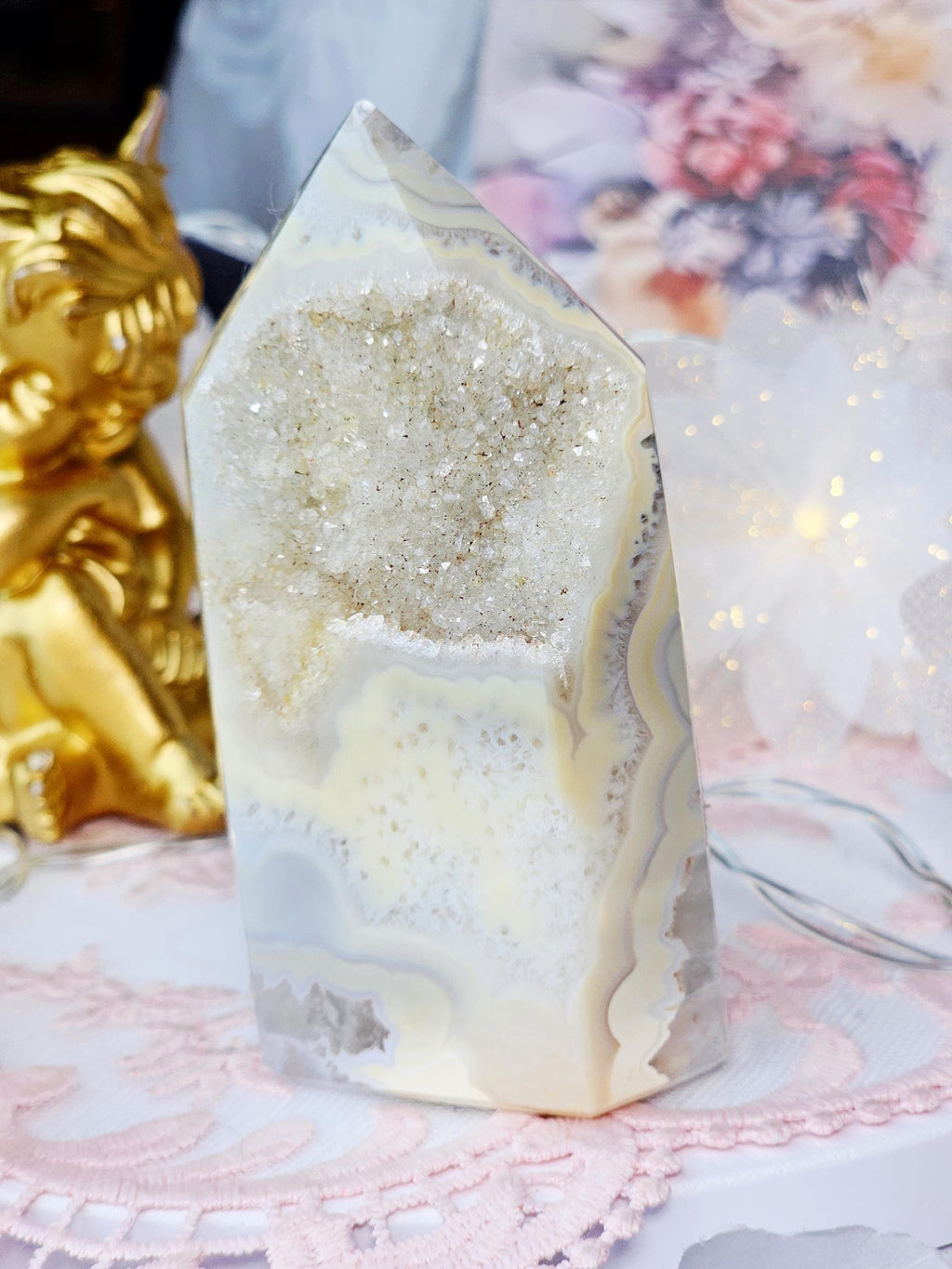 Druzy Agate Tower, Crystal Gift, Home Decor