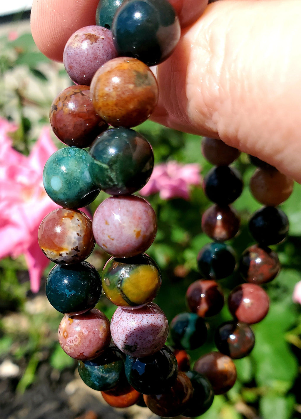 Ocean Jasper Bracelet 9mm- Round Beads - Birthstone Jewelry, Crystal Bracelet, Beaded Jewelry, Gemstone Bracelet