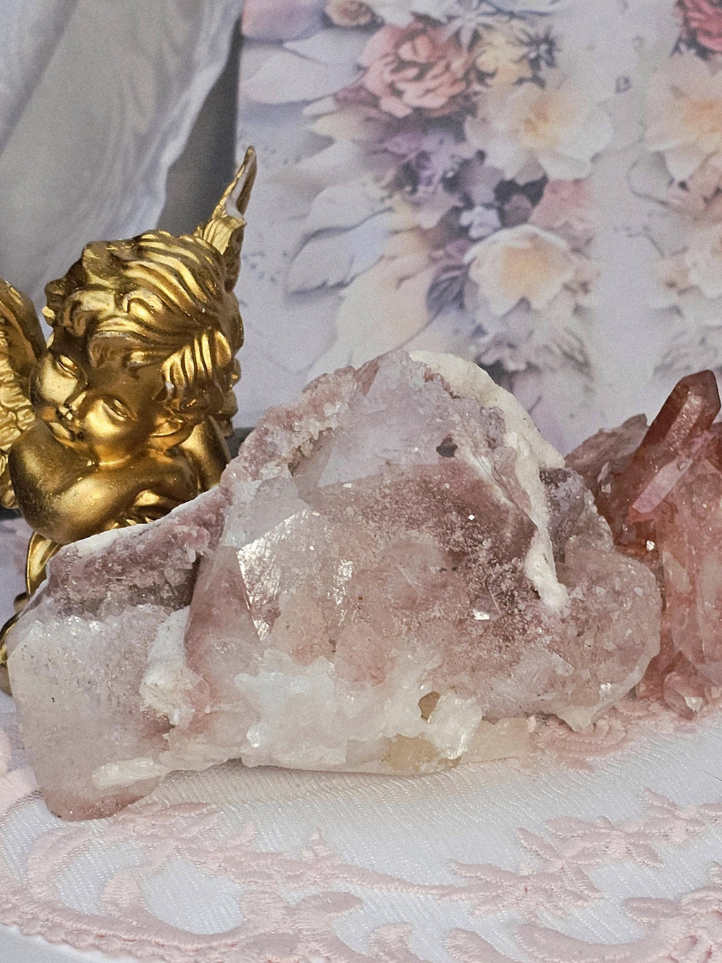 Rare Pink Sugar Apophyllite Crystal Cluster, Flashy Sparkly Gem, India
