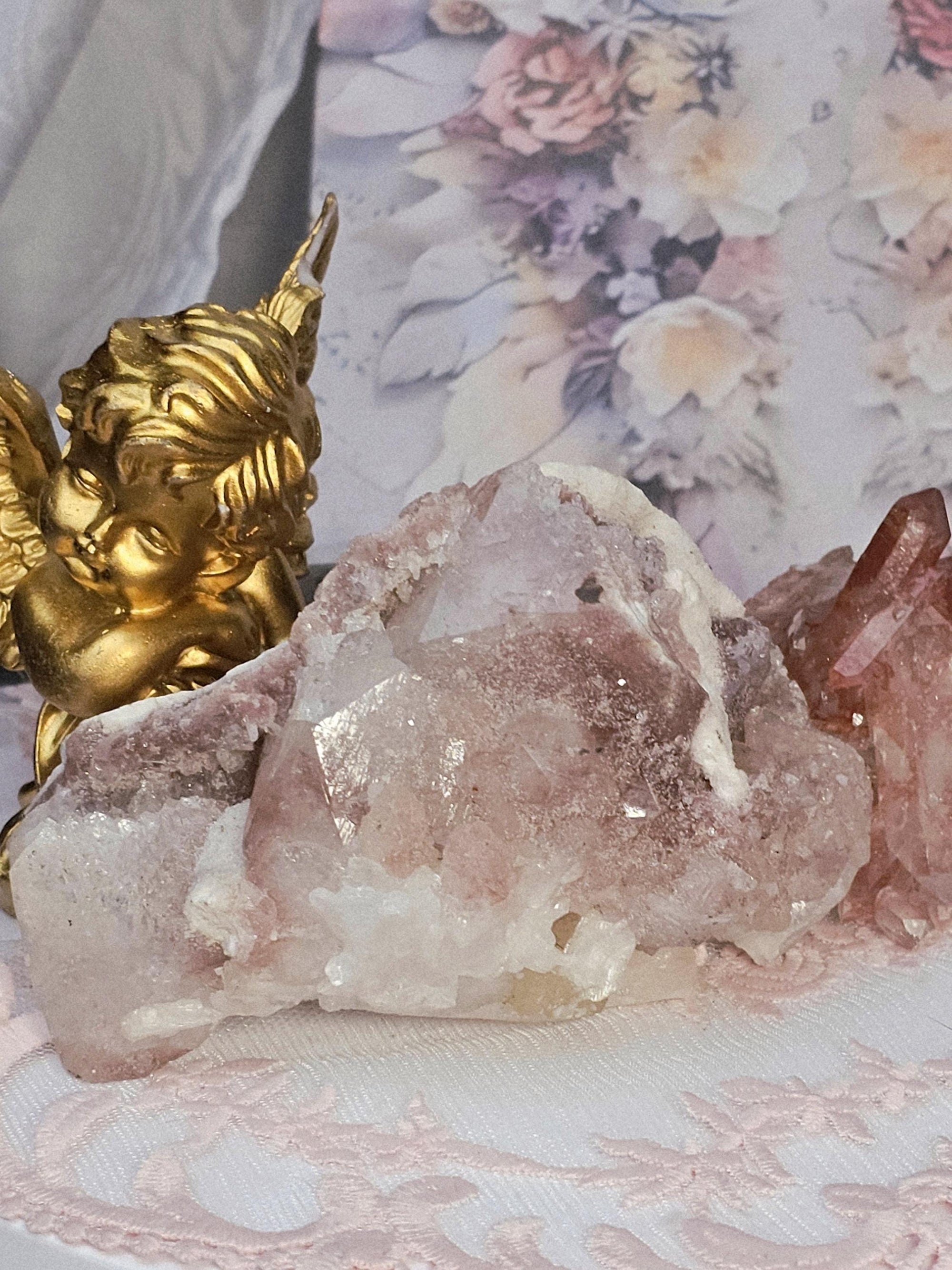 Rare Pink Sugar Apophyllite Crystal Cluster, Flashy Sparkly Gem, India
