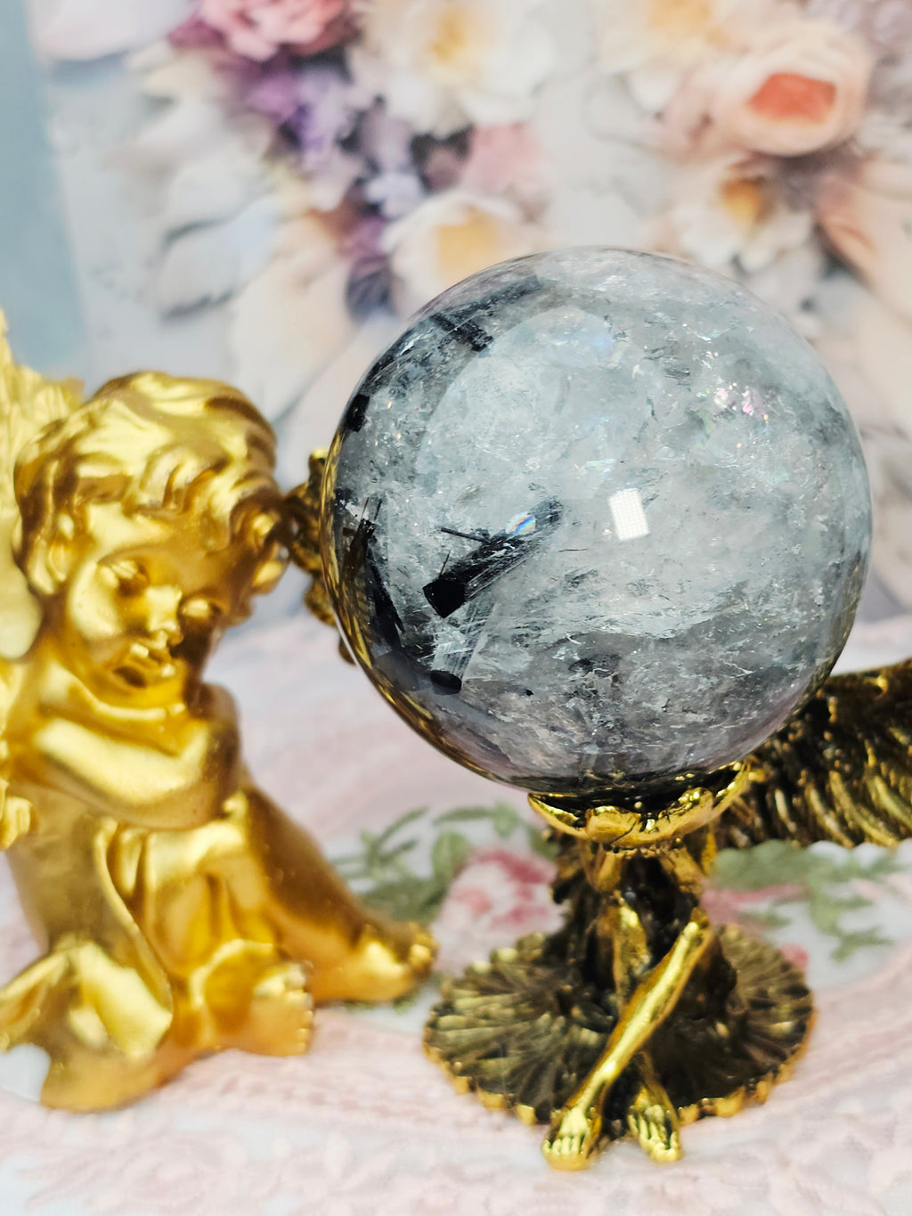 Rutilated Quartz Sphere, Black Tourmaline Sphere, Crystal Ball, Crystal Sphere
