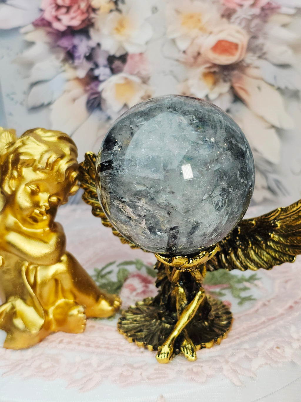 Rutilated Quartz Sphere, Black Tourmaline Sphere, Crystal Ball, Crystal Sphere