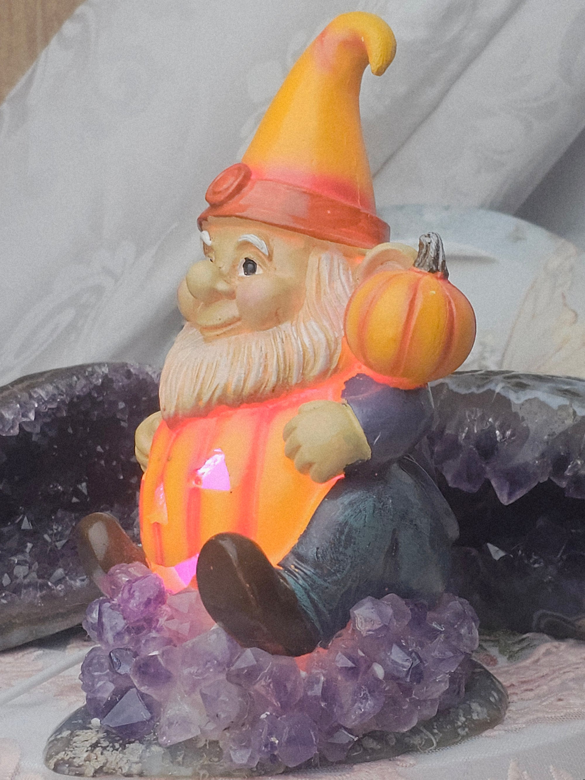 Halloween Gnome Amethyst and Agate Base Lamp, Hand Painted Decoration, Cute Halloween Decorations, Home Decor, Gnome
