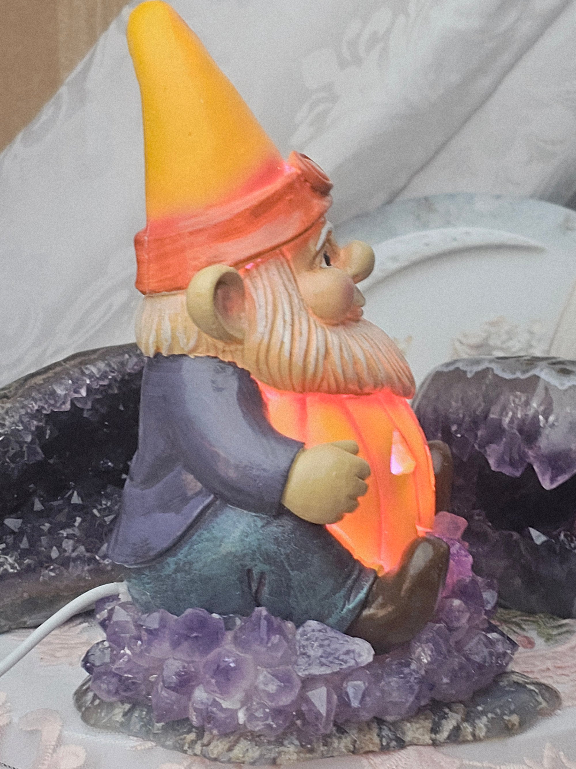 Halloween Gnome Amethyst and Agate Base Lamp, Hand Painted Decoration, Cute Halloween Decorations, Home Decor, Gnome