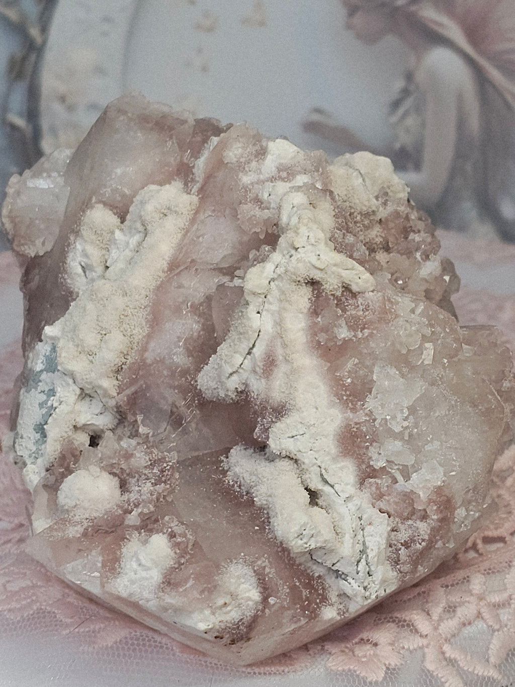RARE Pink Sugar Apophyllite with Stillbite from India , Apophyllite, Crystal, Crystal