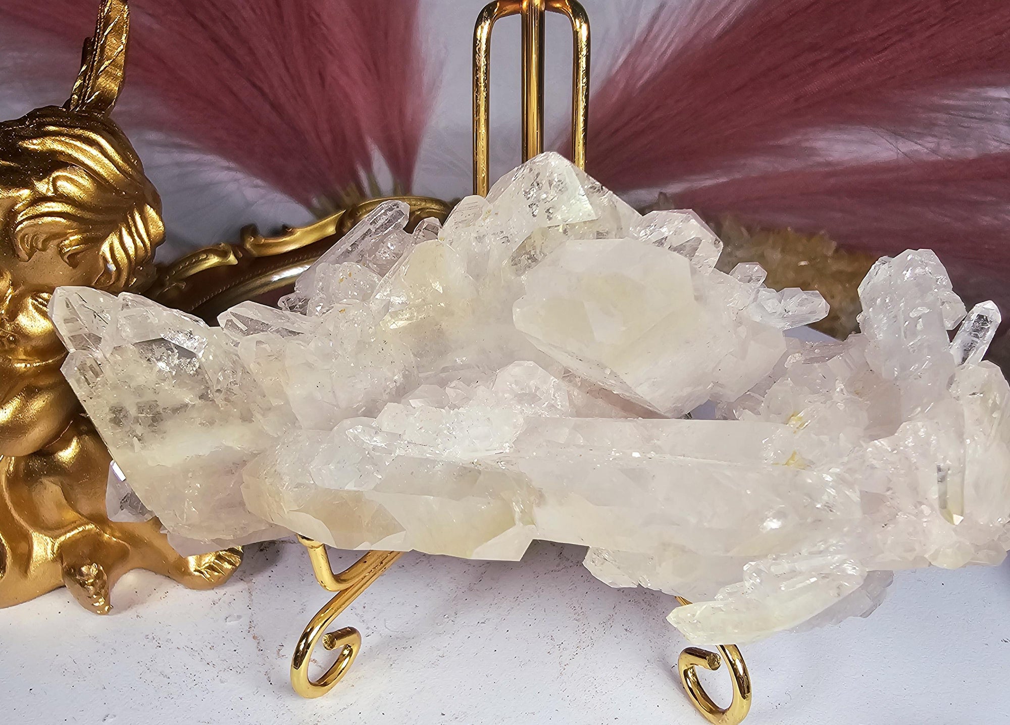 RARE Pink Tabby Lemurian Quartz Cluster, Mango Quartz and Pink Lemurian Quartz Cluster Columbia, Crystal Cluster