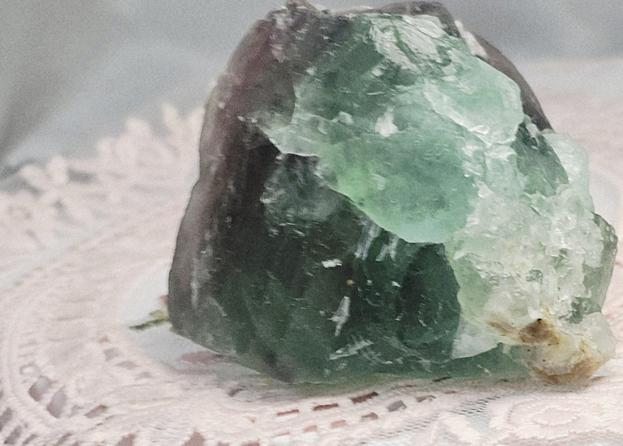 Fujian Fluorite Specimen, Green and Purple Crystal with Calcite