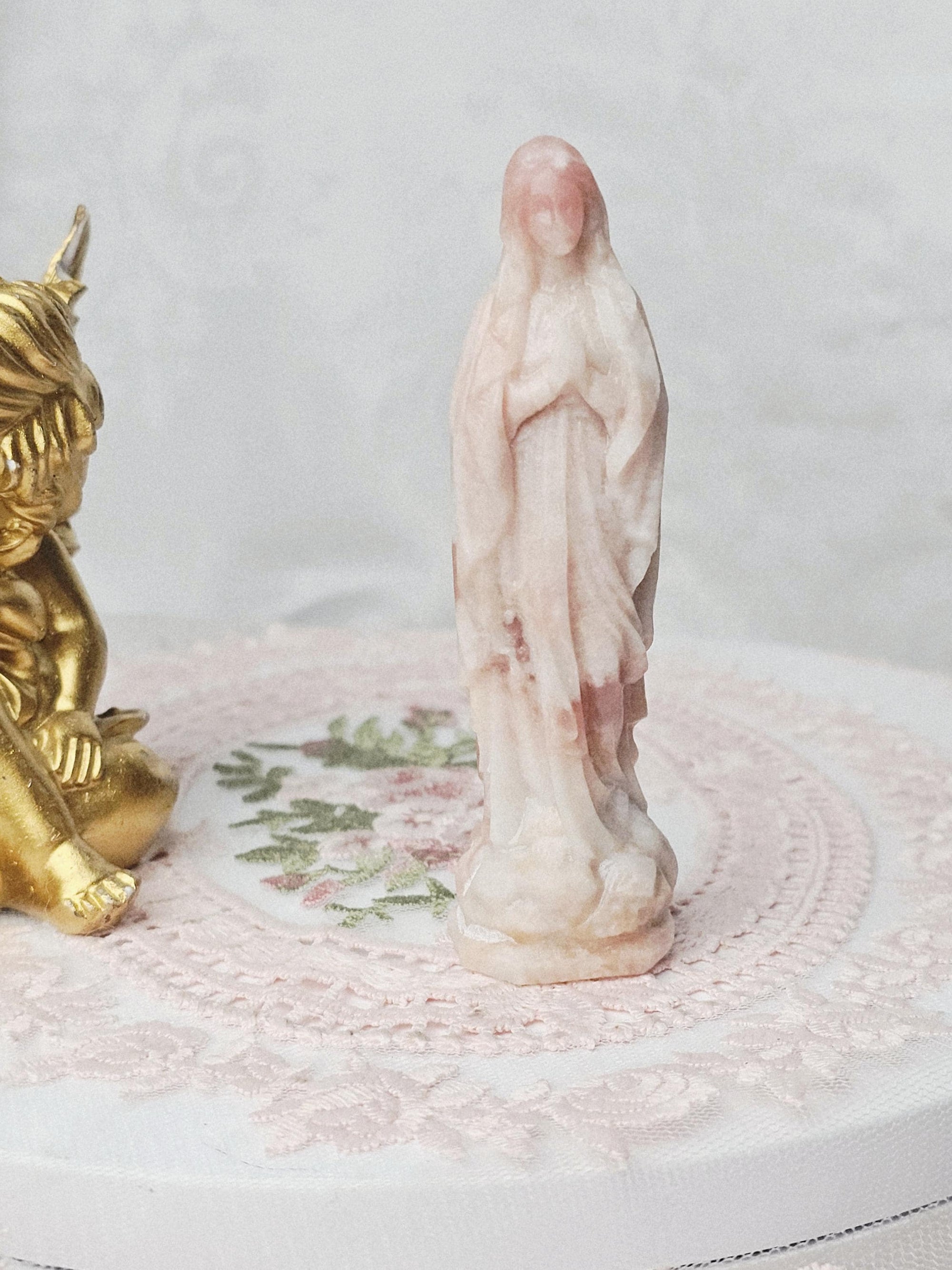 Pink Opal Mary , Pink Opal, Mary Statue , Crystal Sculpture,